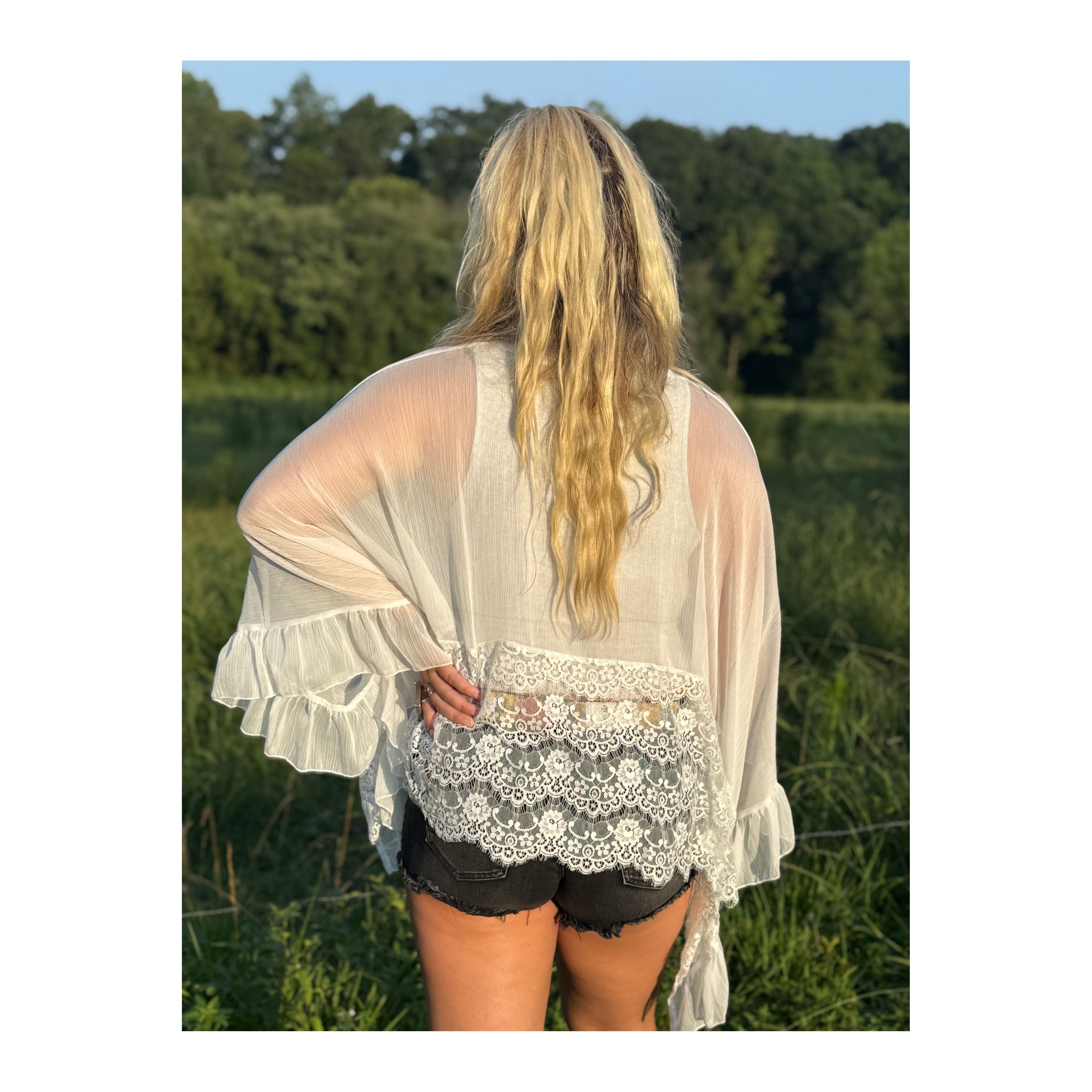 We Are Young White Lace Ruffle Top