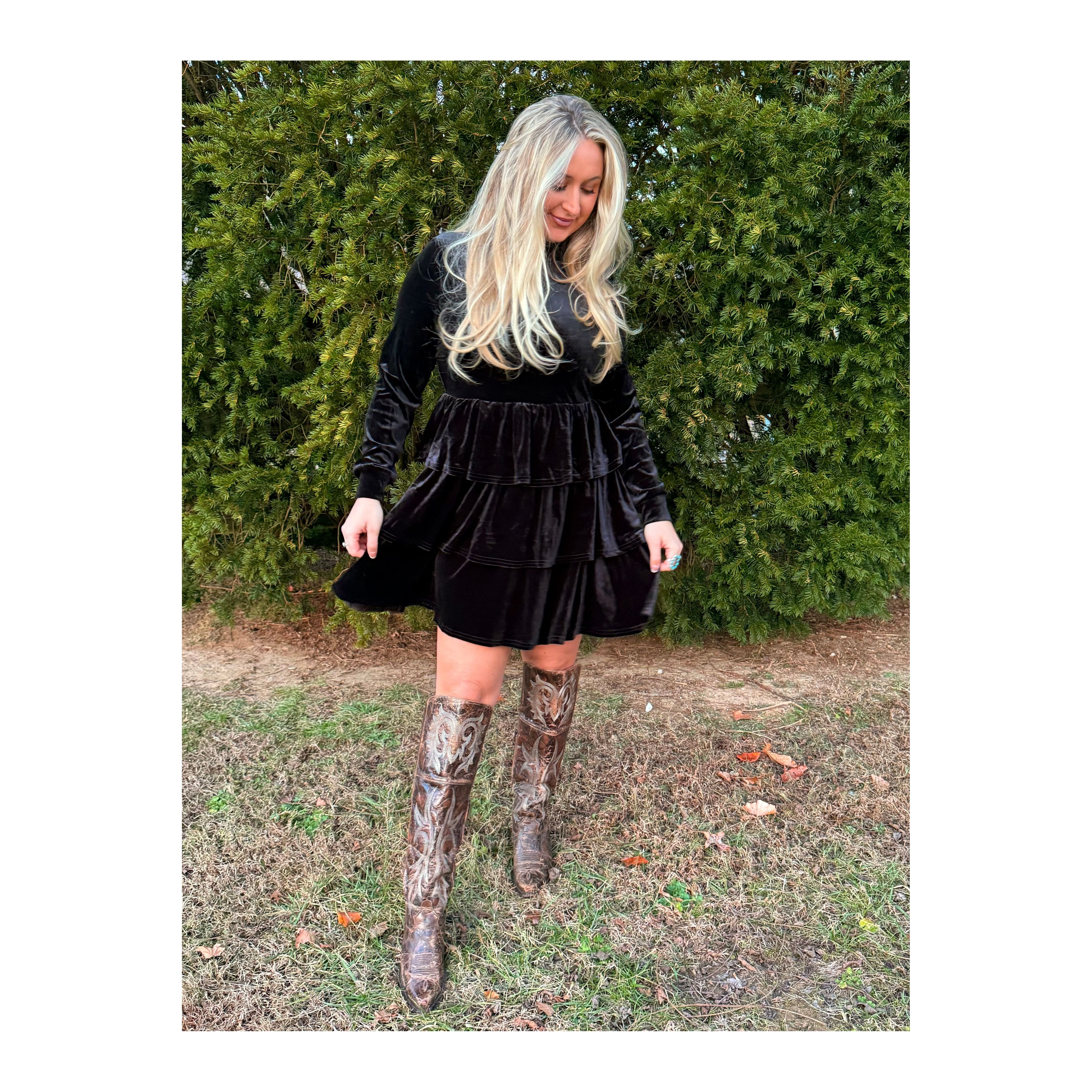 Black Velvet Tiered Dress