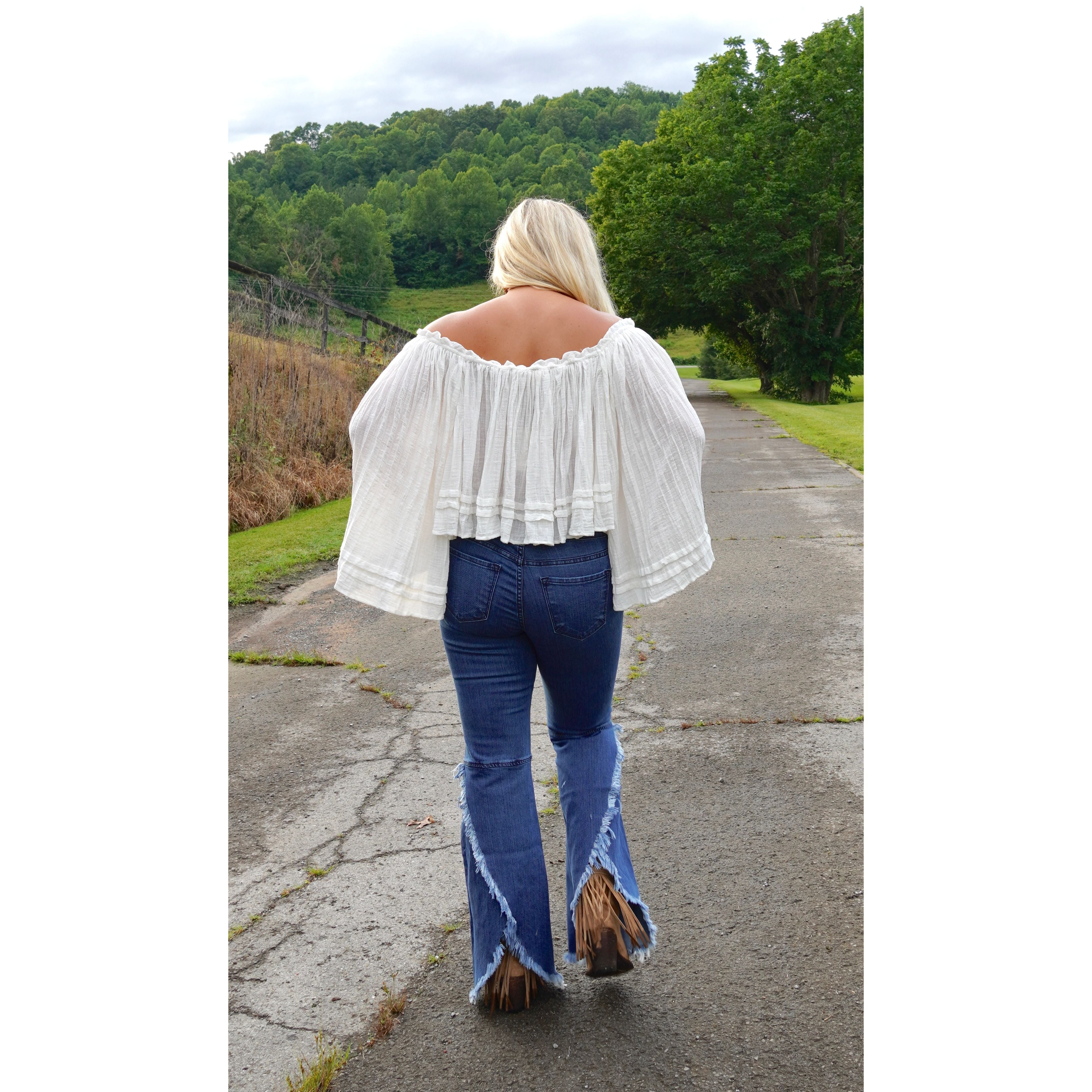 Ruffled Split Back Flare Jeans