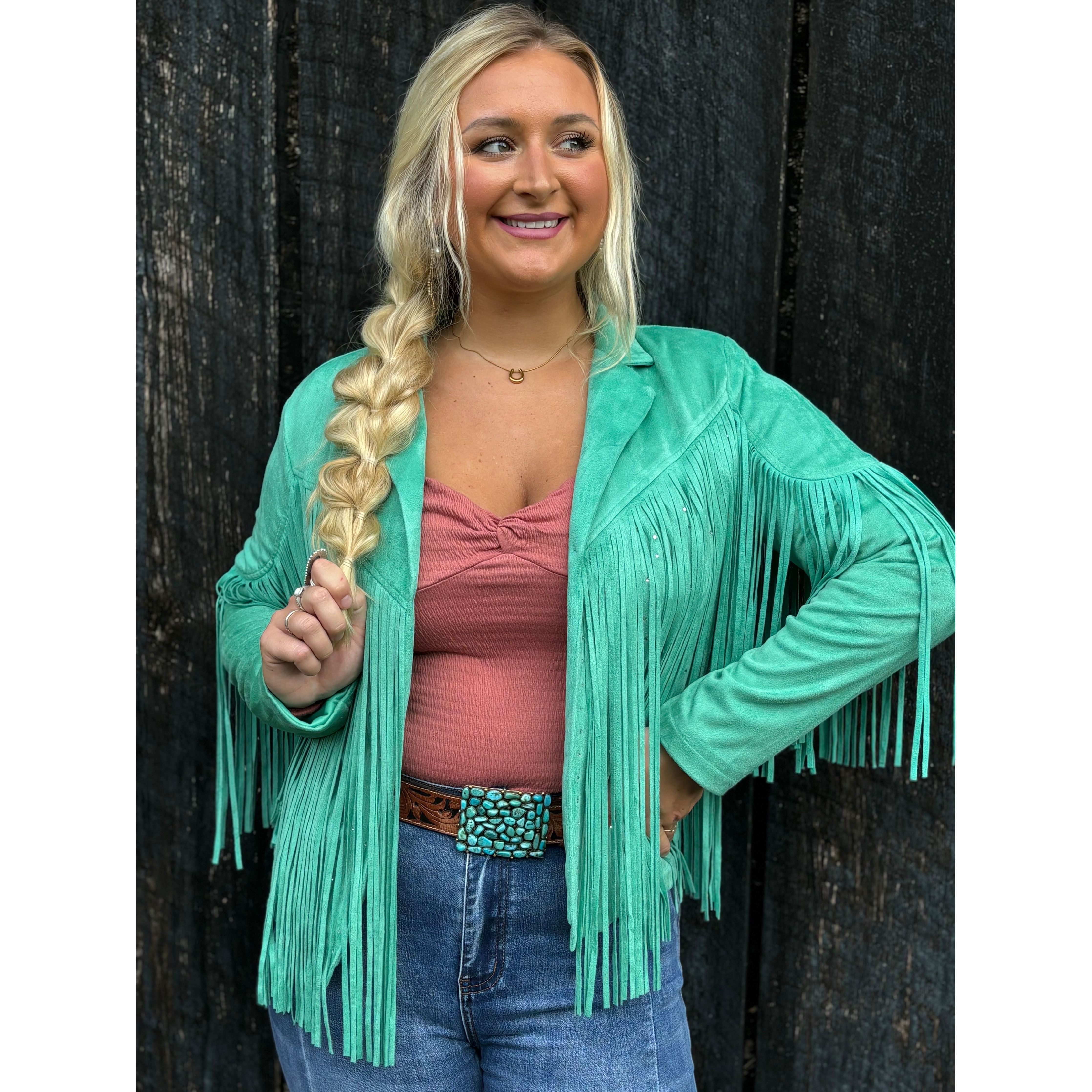 Shimmer Shine Turquoise Fringe Jacket