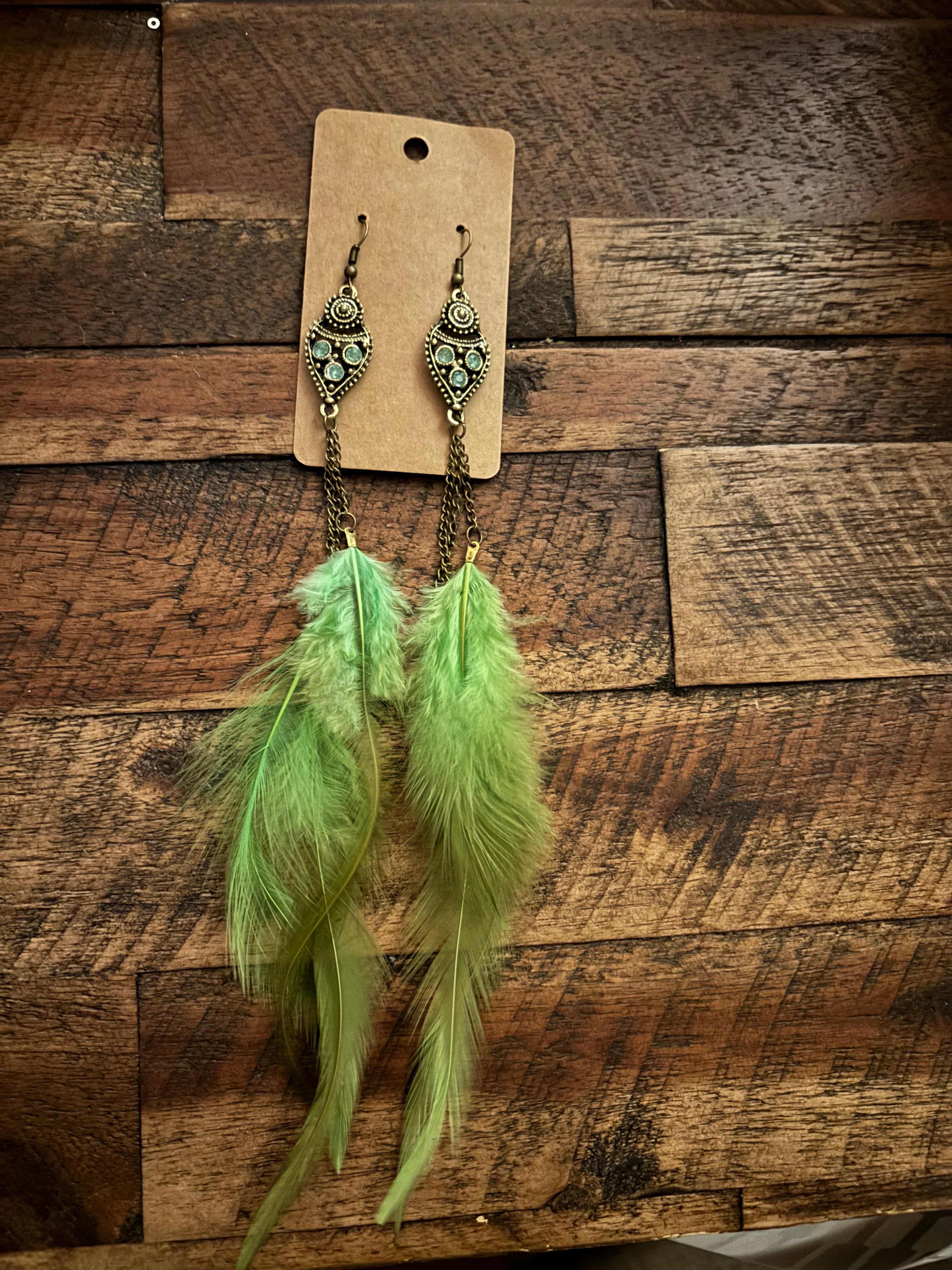 Green Feather Earrings