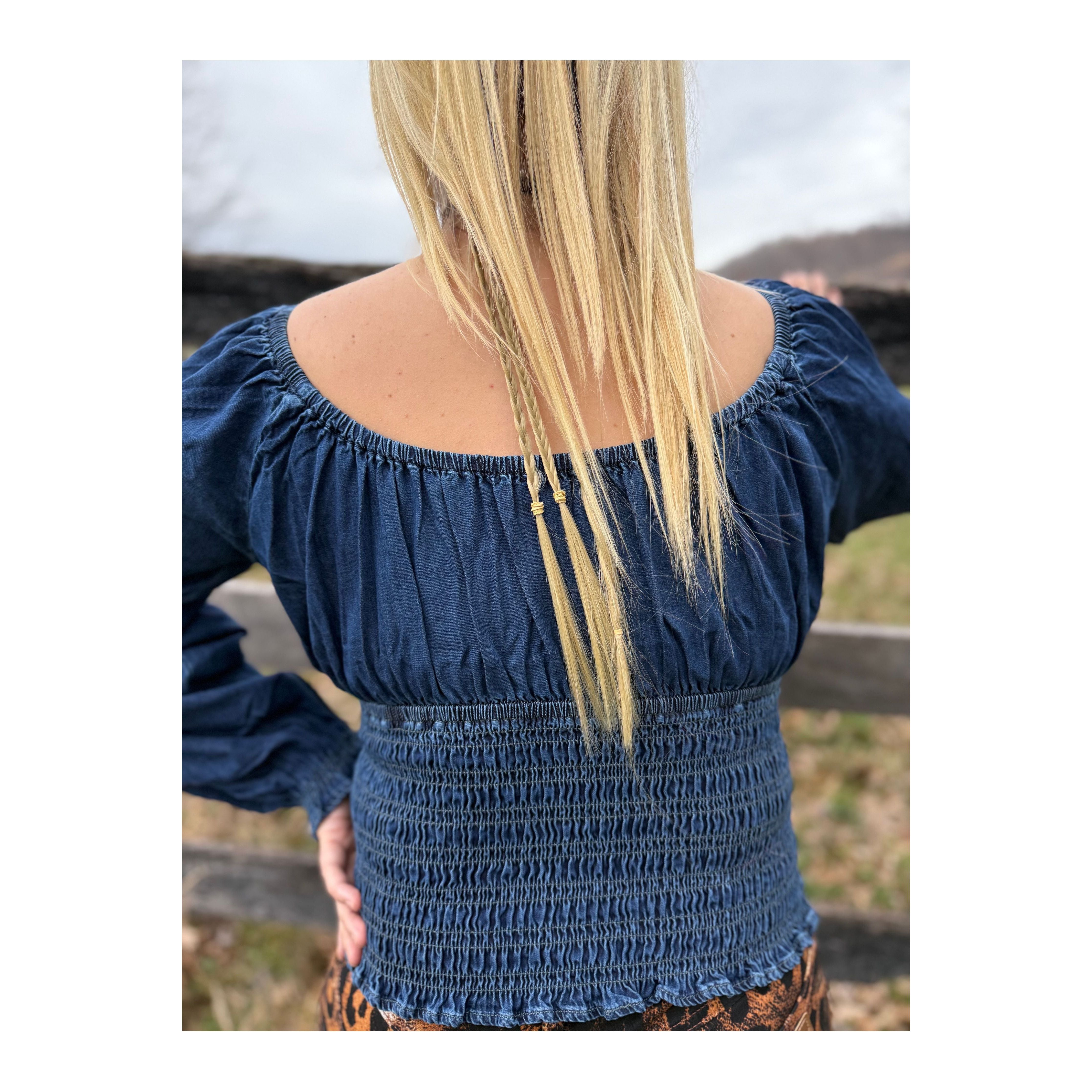 Denim Ruched Long Sleeve Top