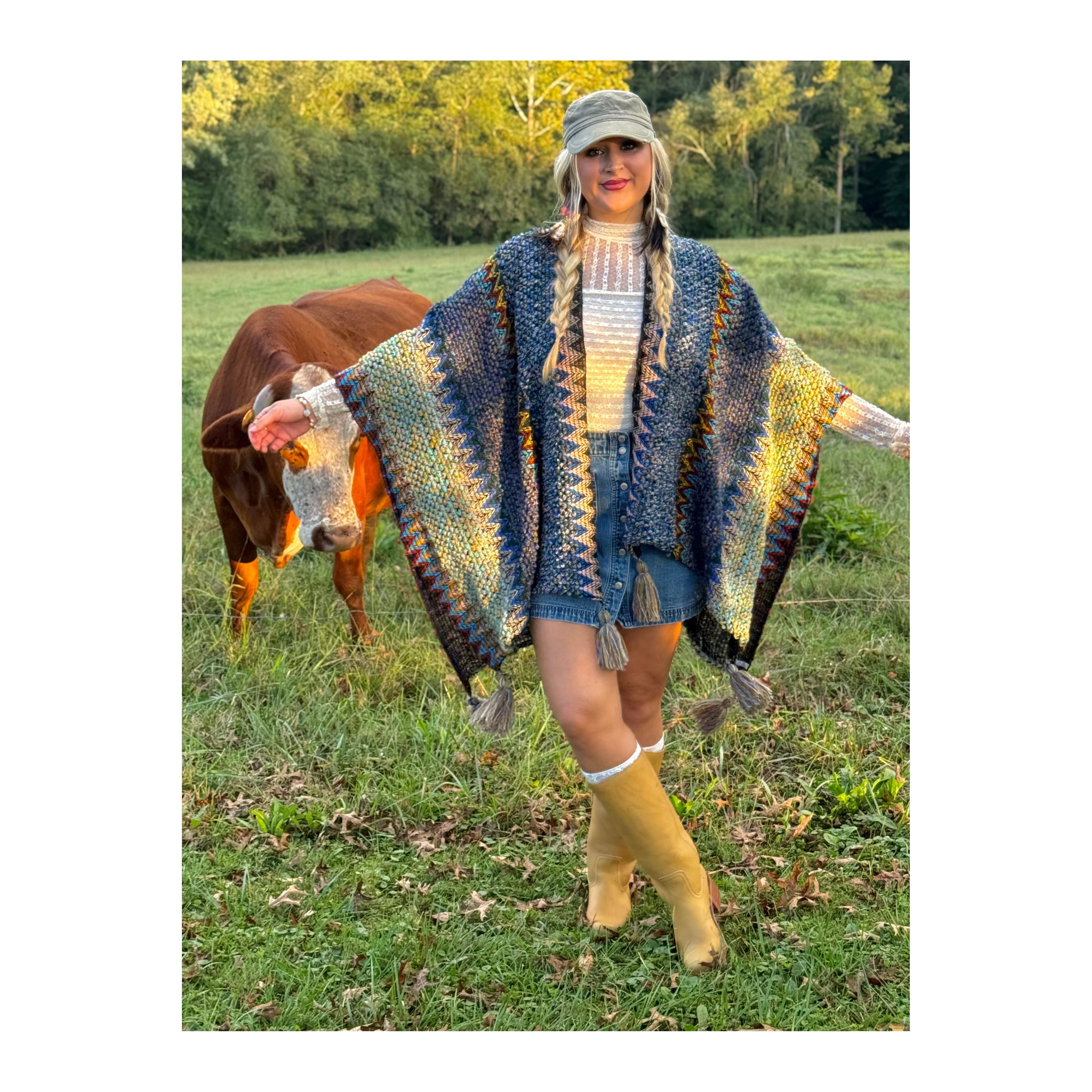 Boheme Soul Crochet Kimono in Blue