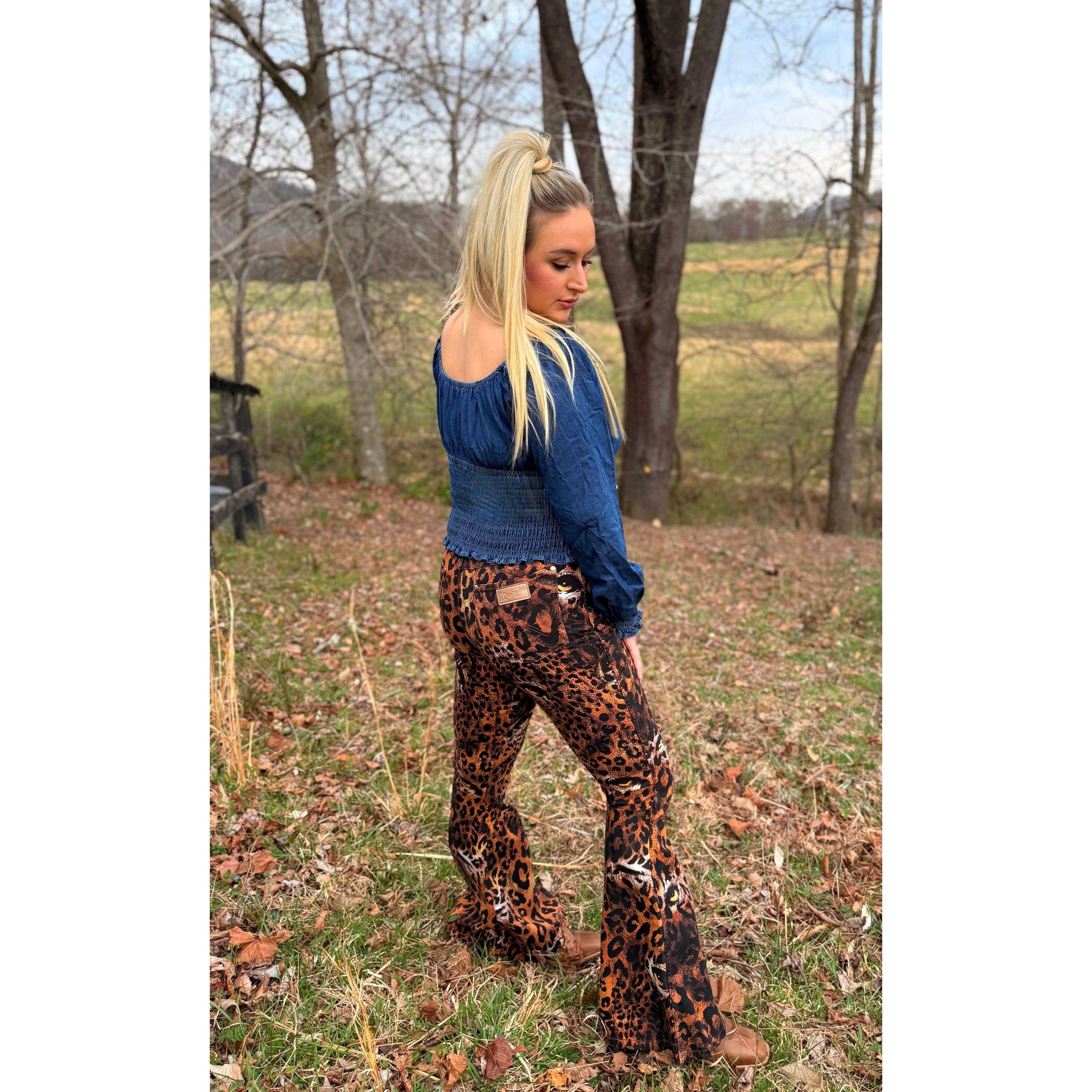 Denim Ruched Long Sleeve Top