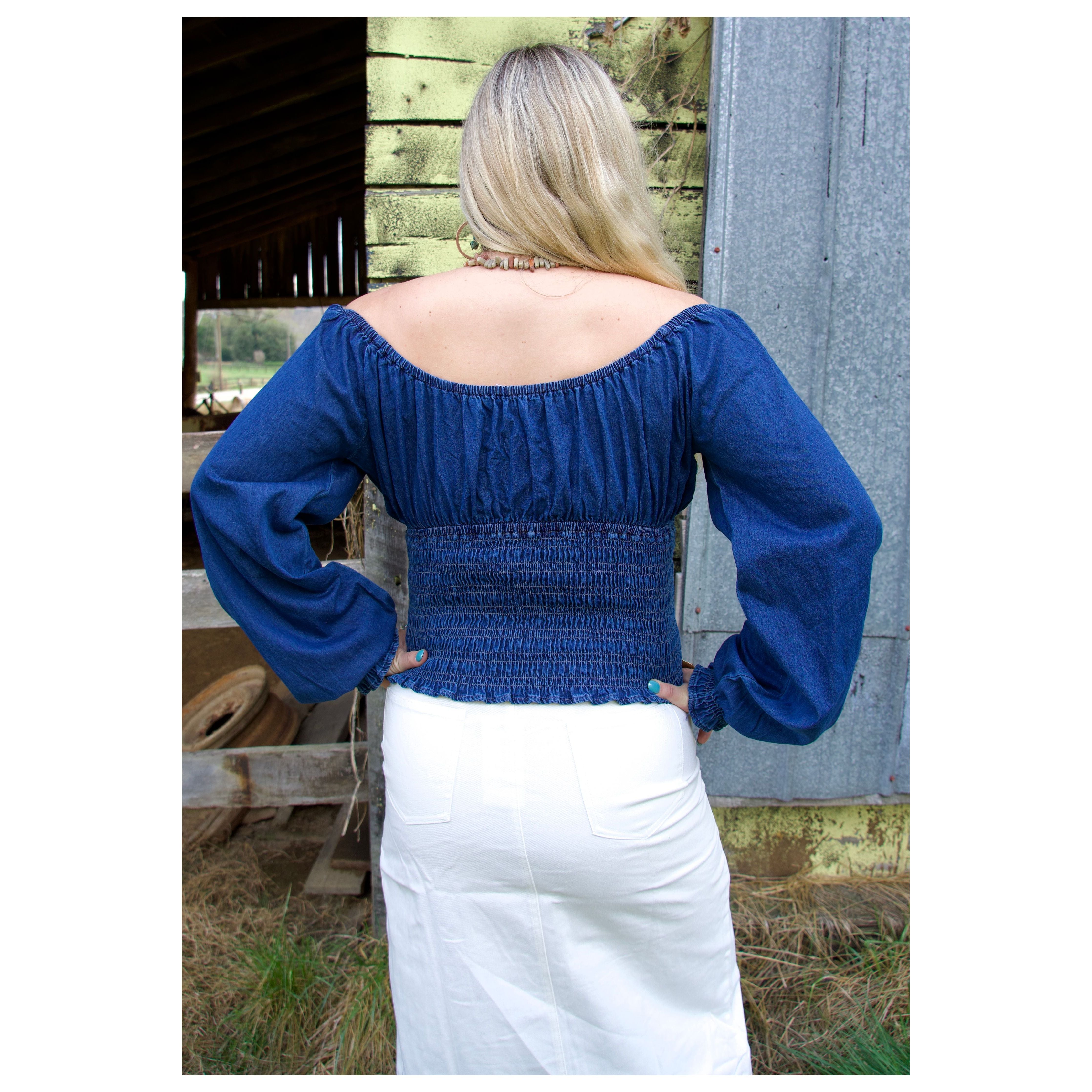 Denim Ruched Long sleeve Top
