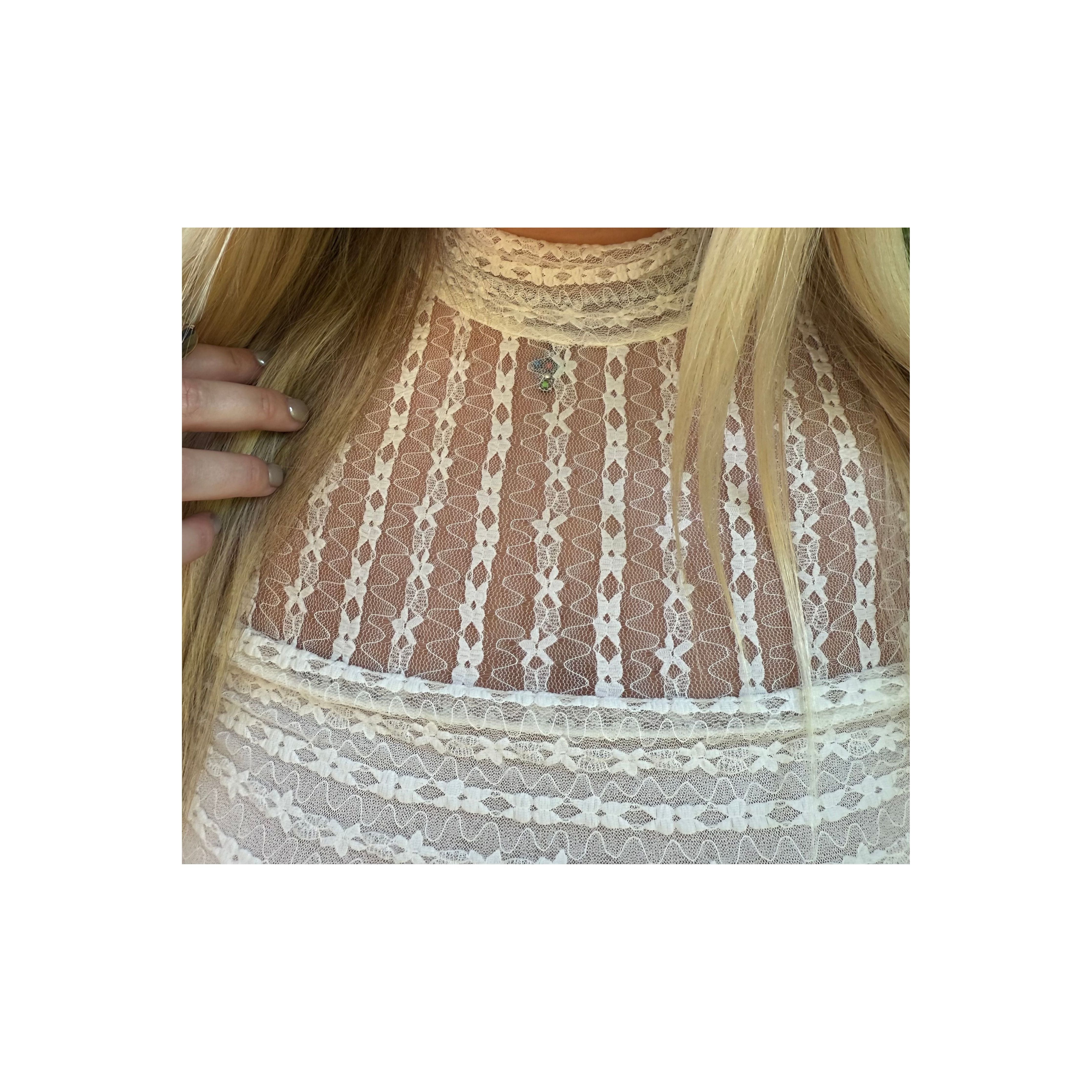 Cream Lace Ruched Mock Neck Bodysuit