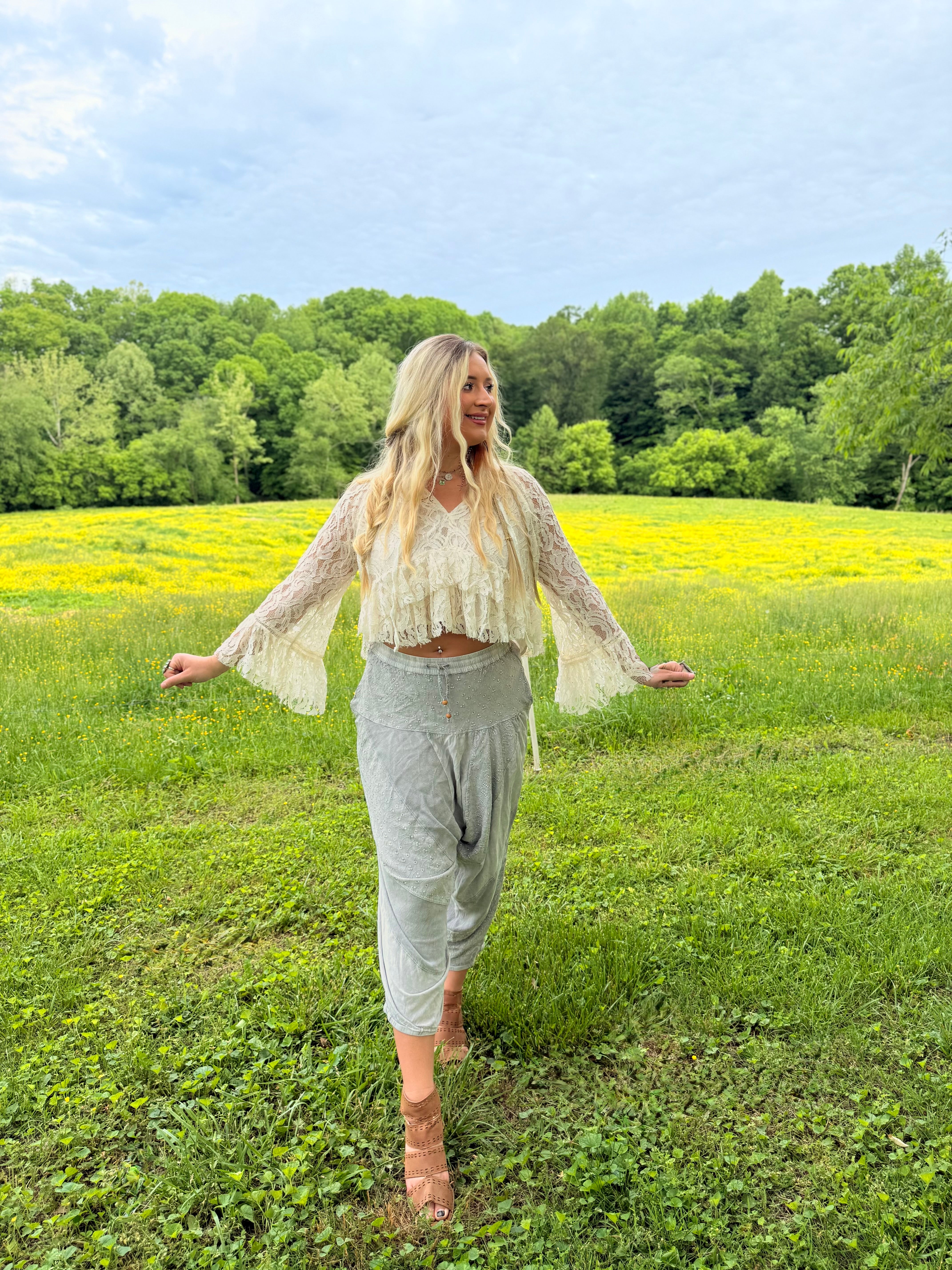 Dixie White Lace Bell-sleeve Top