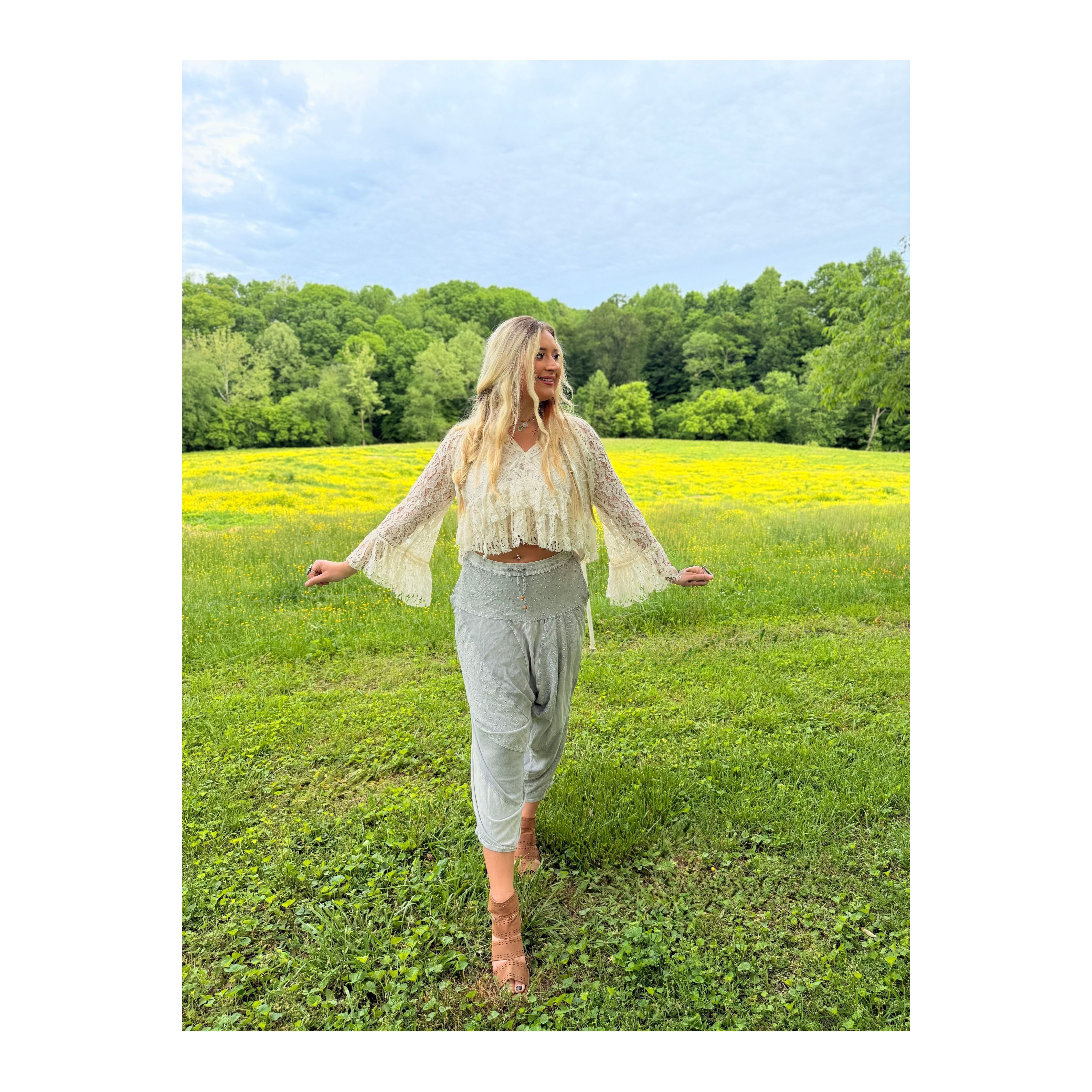 Dixie White Lace Bell-sleeve Top