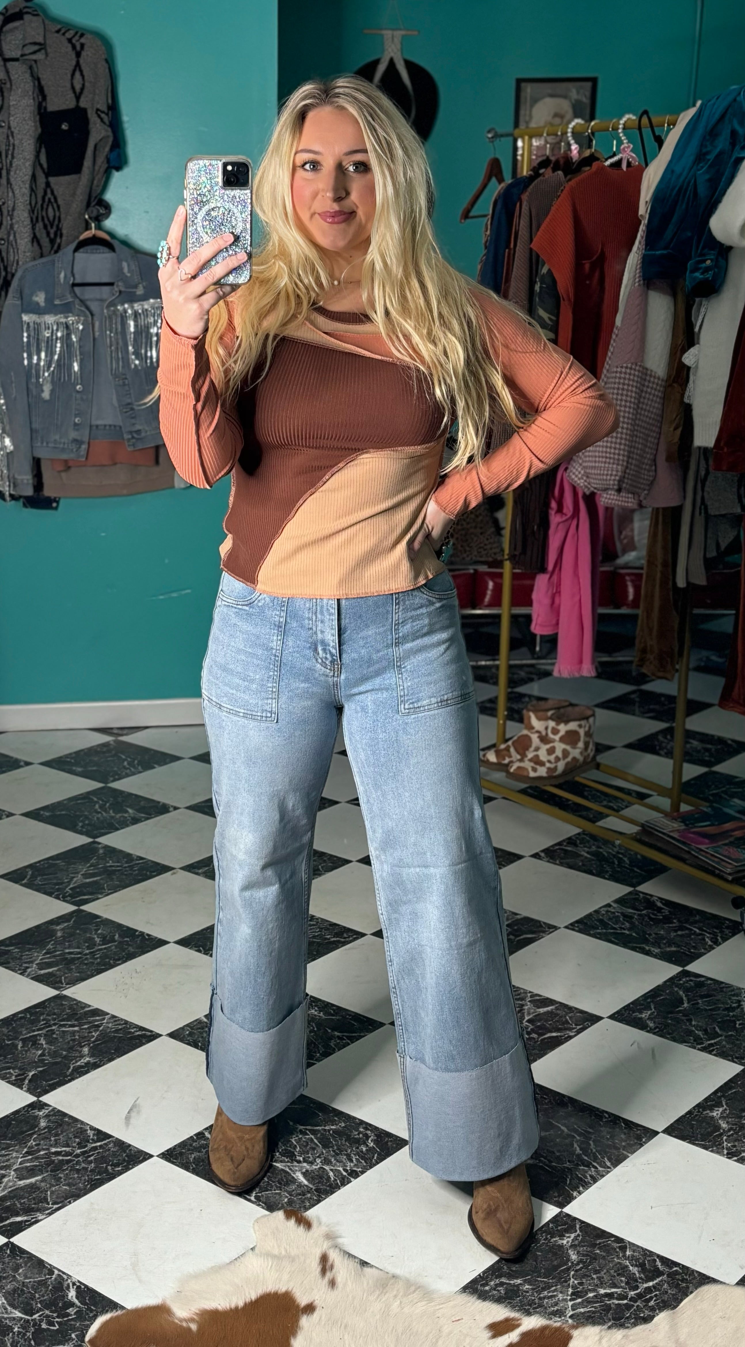 Color Block Ribbed Top