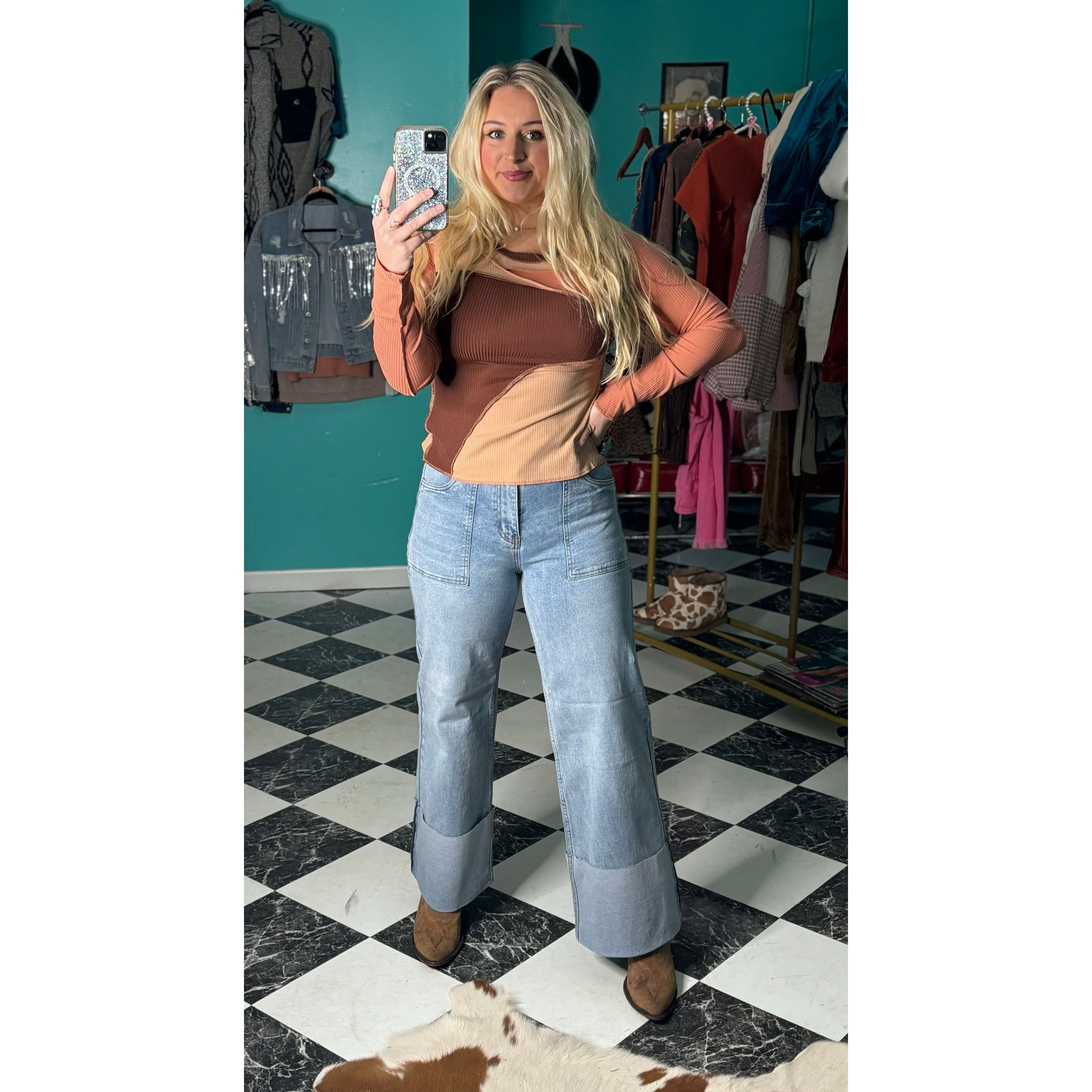 Color Block Ribbed Top