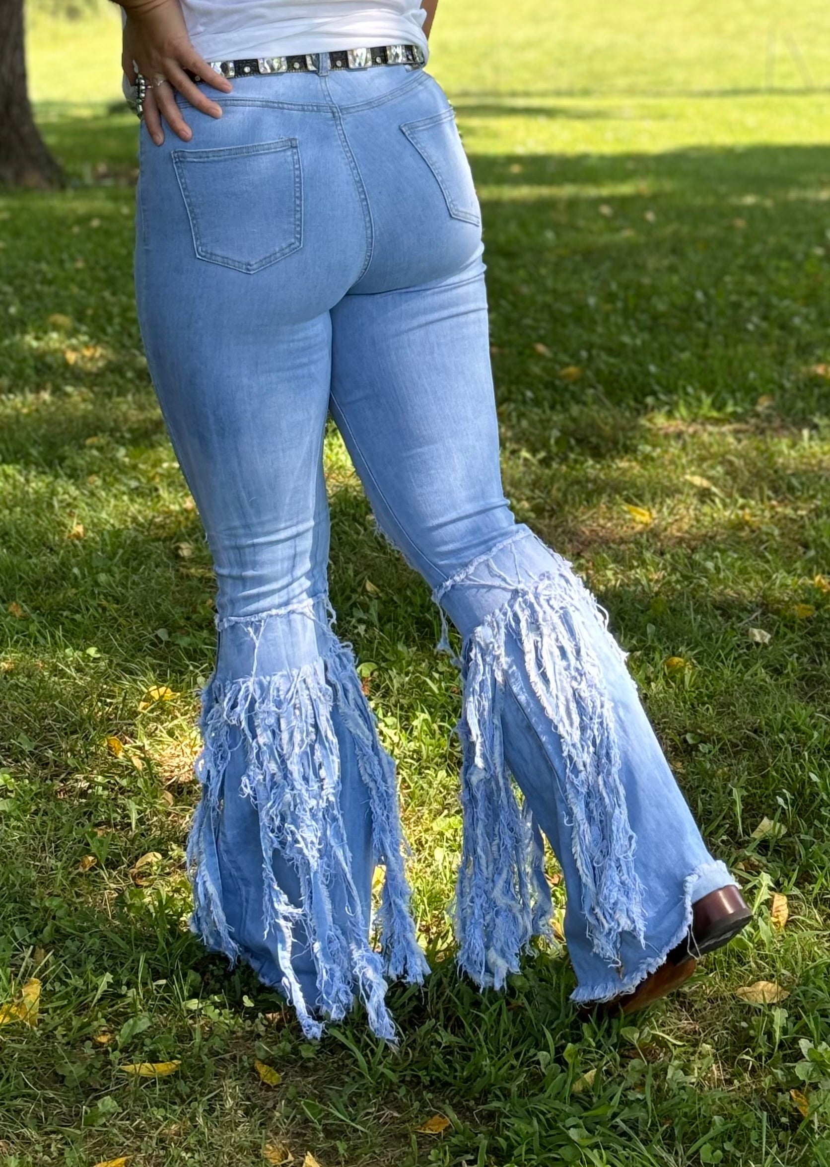 High Waisted Fringe Bell Bottoms
