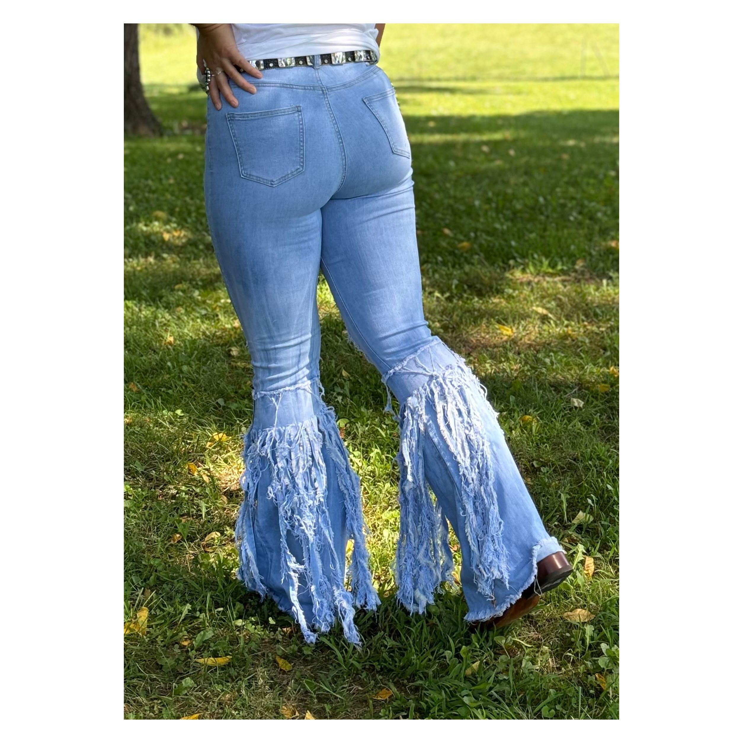 High Waisted Fringe Bell Bottoms