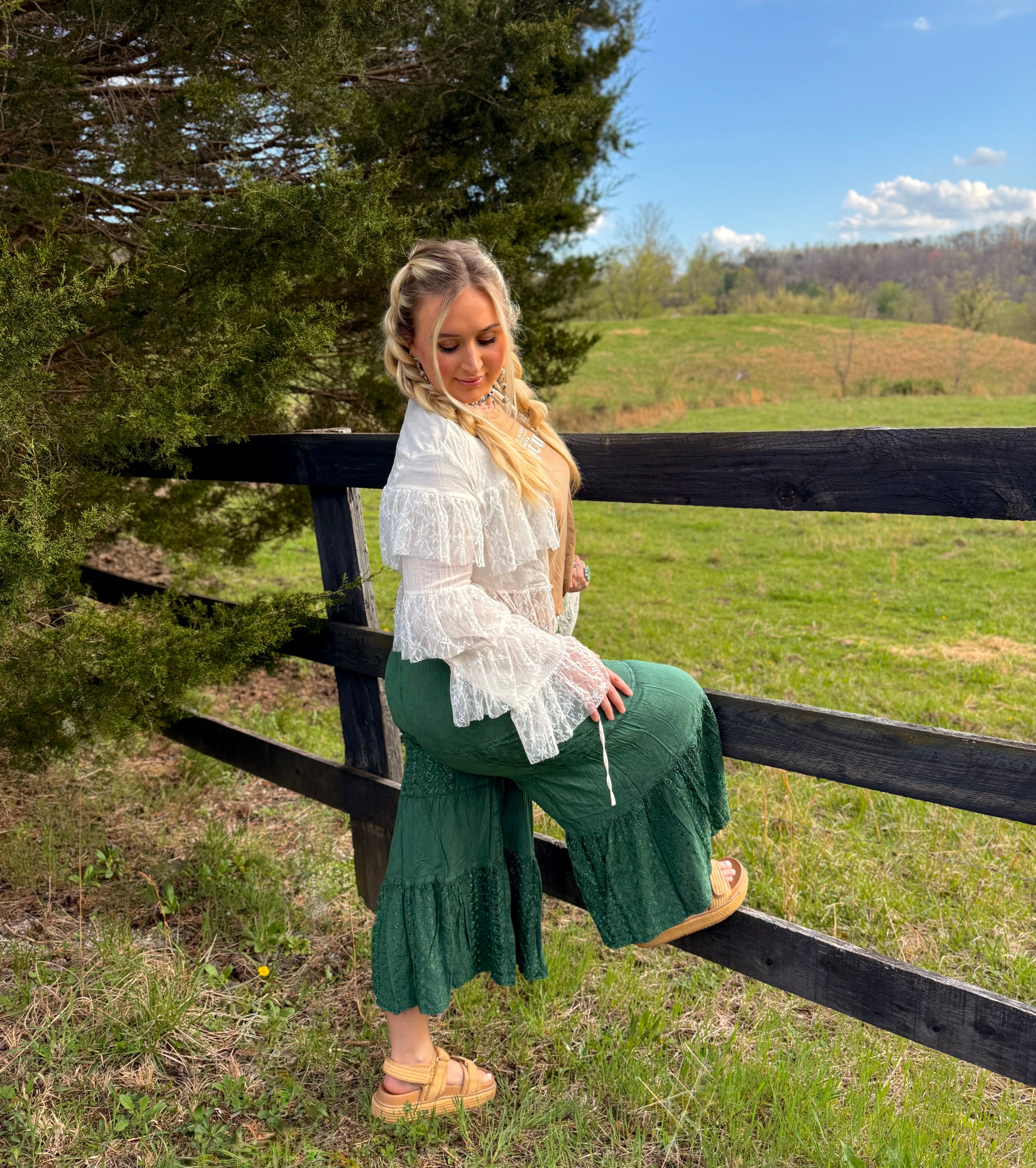 Jasmine Embroidered Tiered Flared Pants