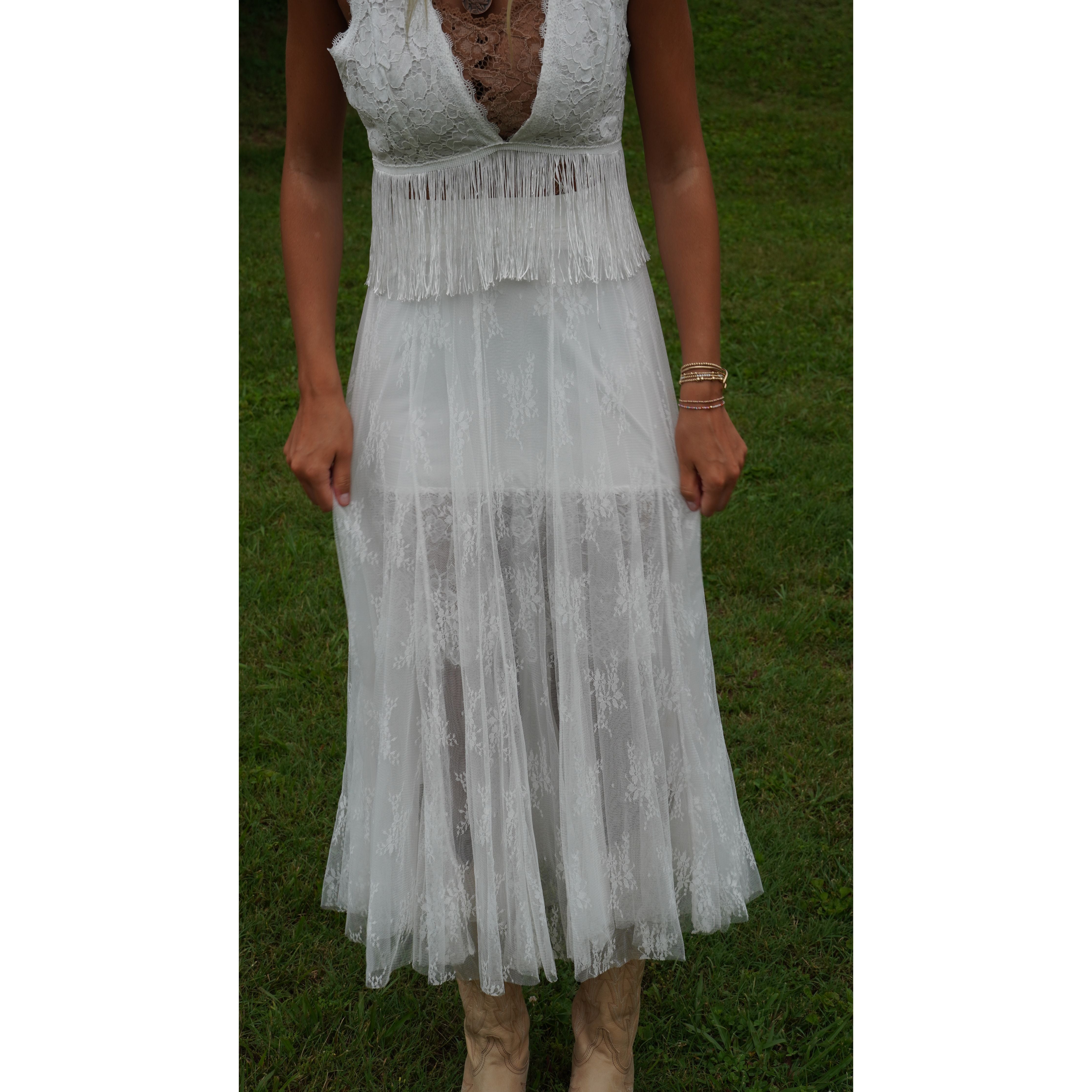 White Lace Sheer Layering Skirt