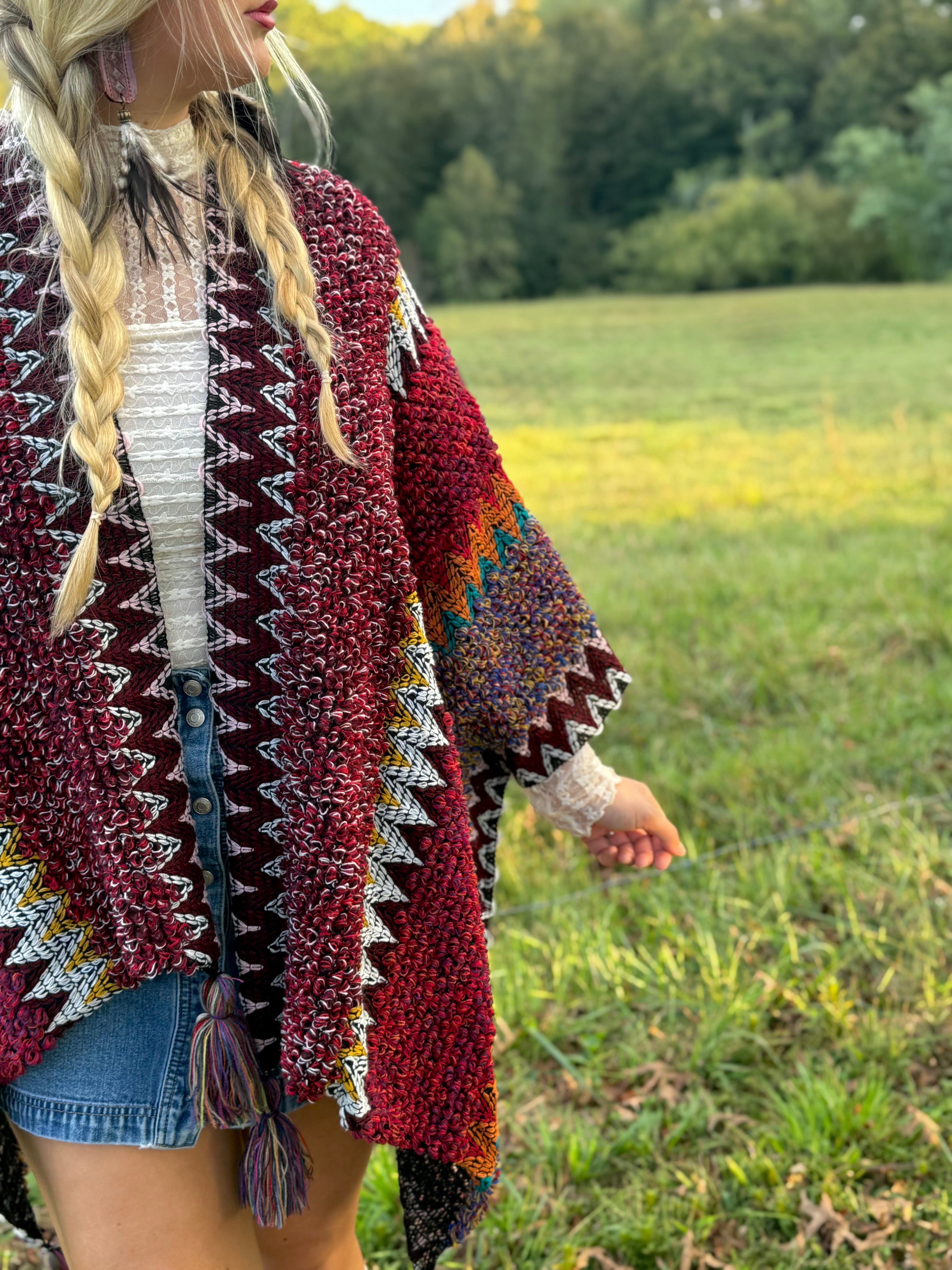 Boheme Soul Crochet Kimono in Red