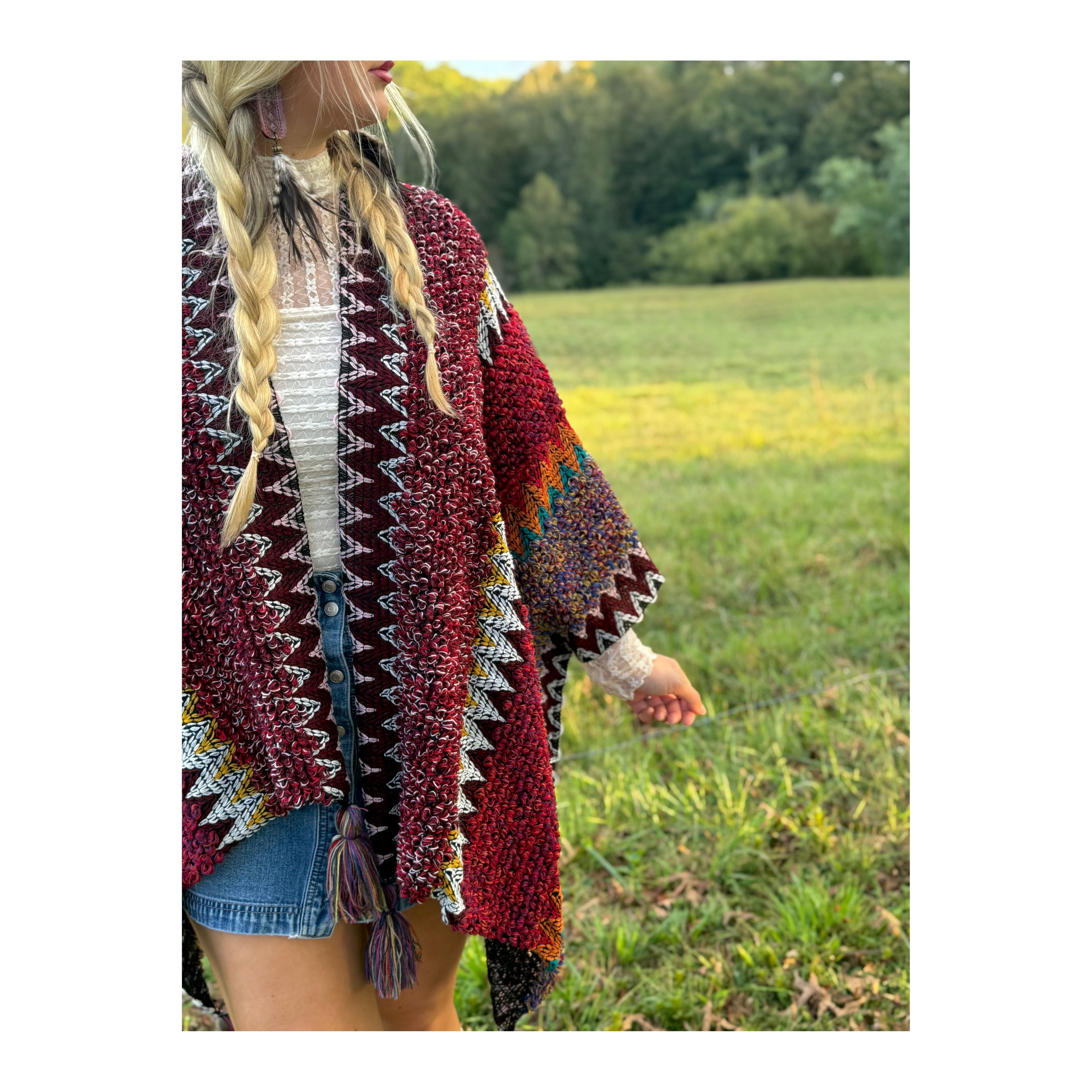 Boheme Soul Crochet Kimono in Red