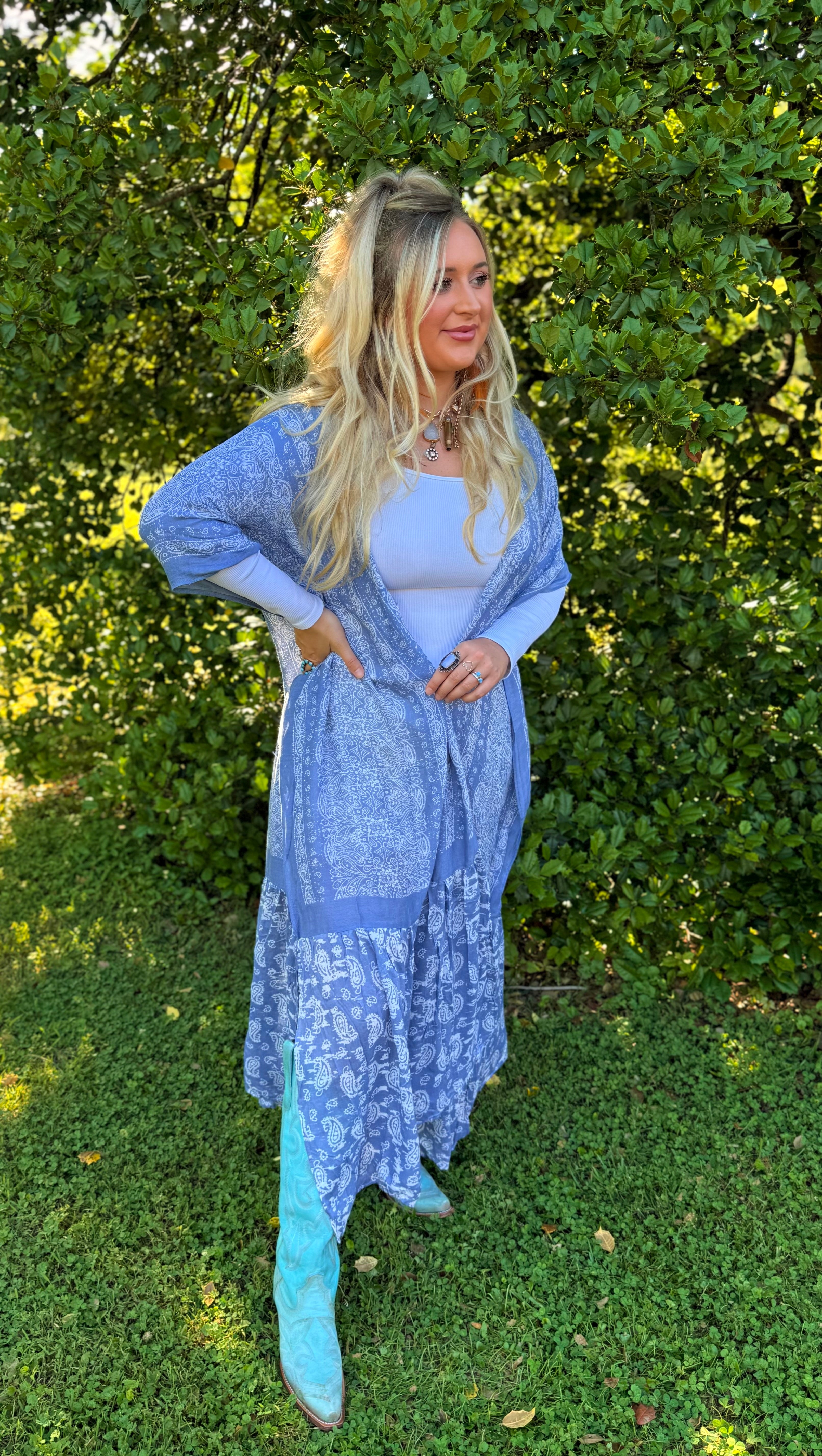 Blue Paisley Free Flow Duster
