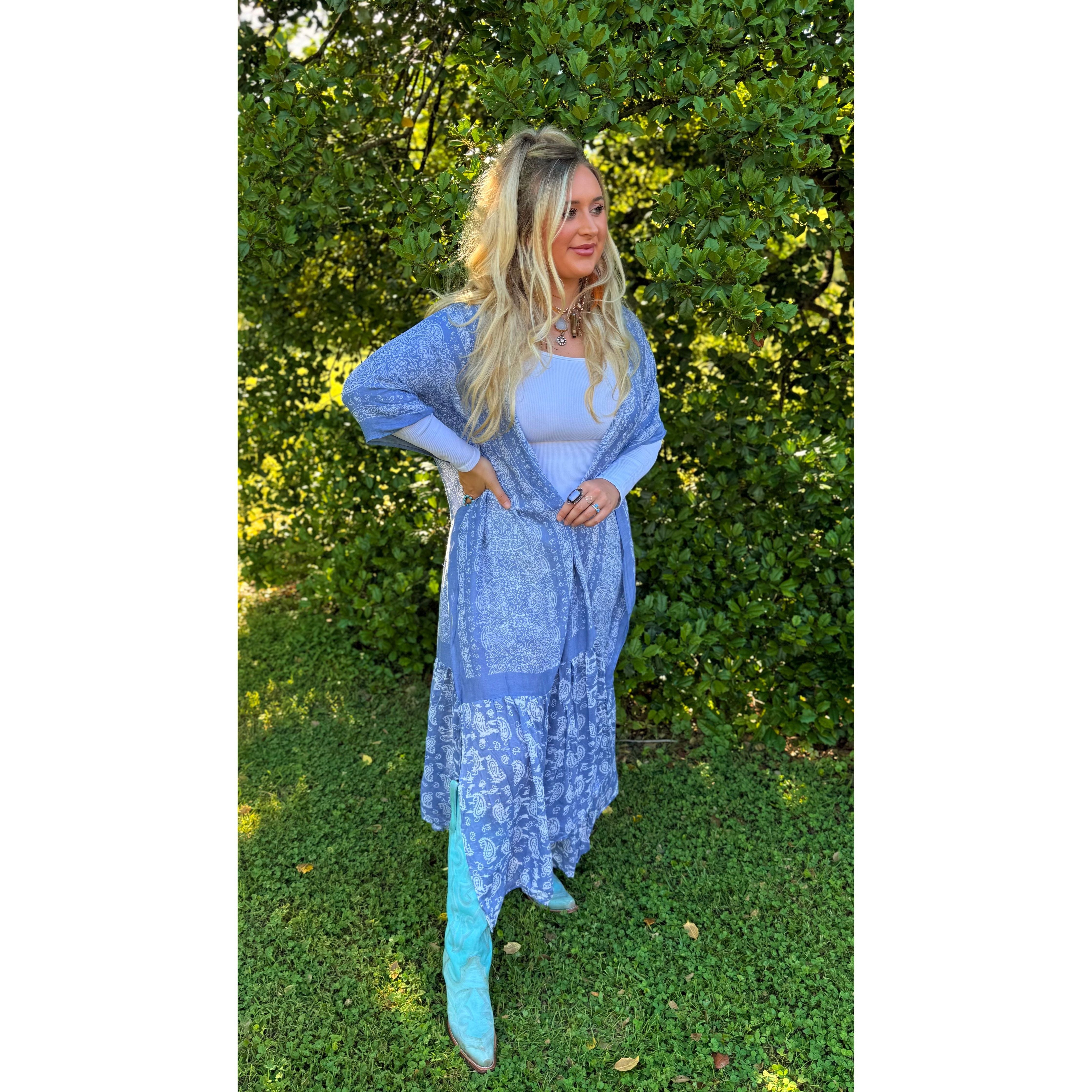 Blue Paisley Free Flow Duster