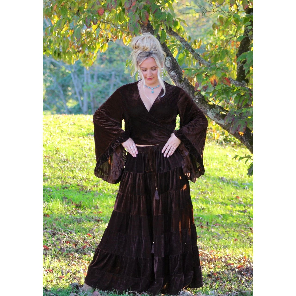 Brown velvet bohemian skirt and top set