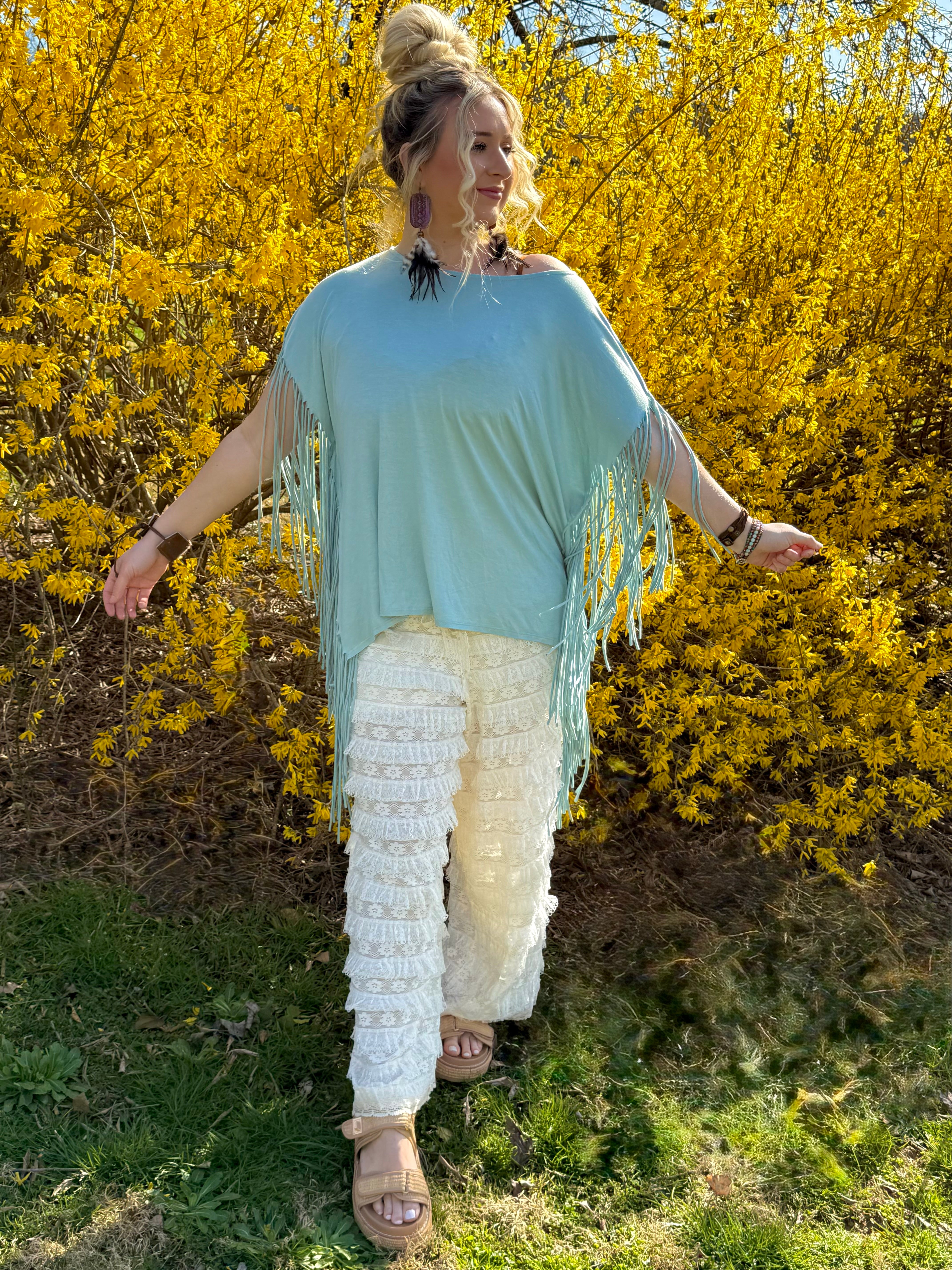 Showstopper Fringe Top Seafoam