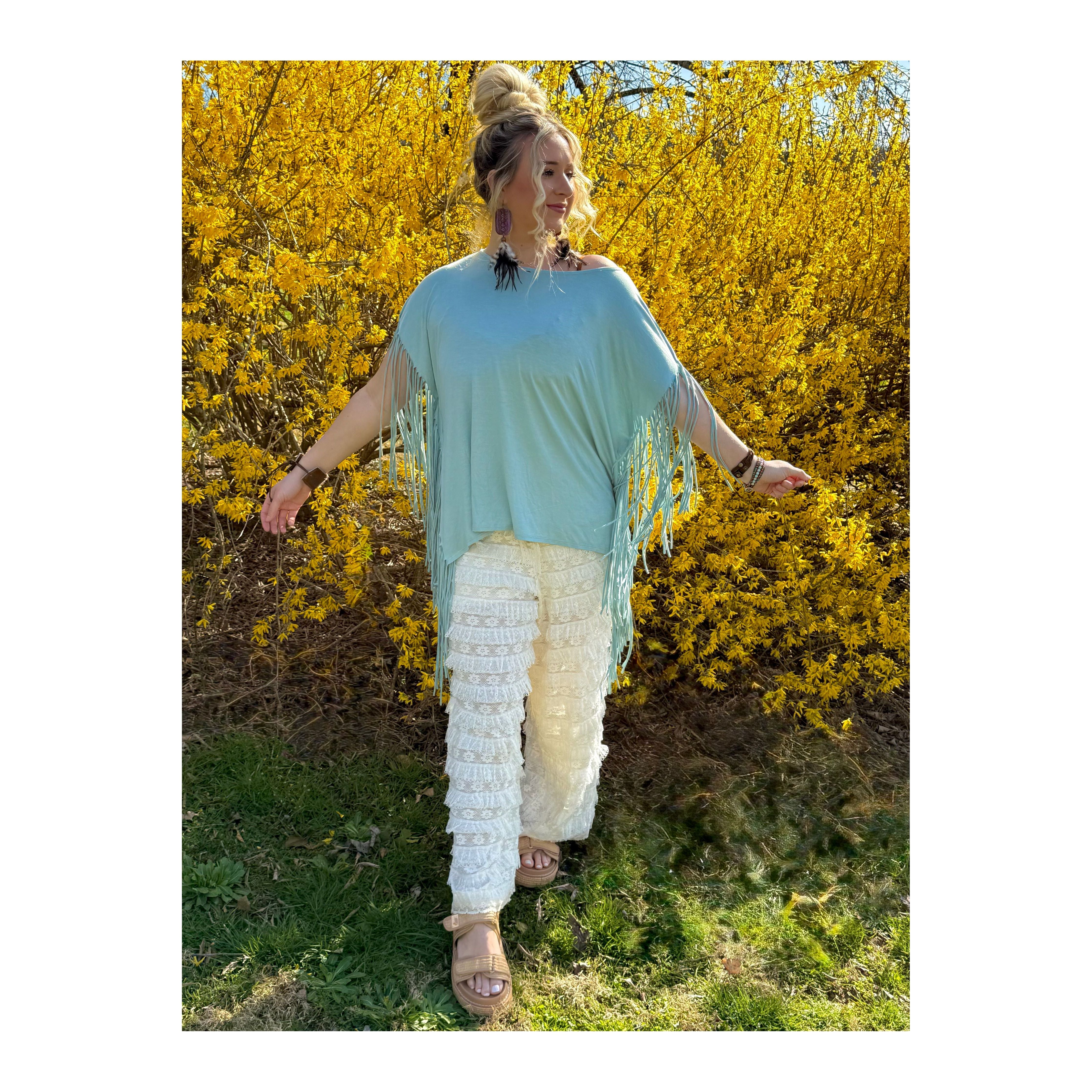Showstopper Fringe Top Seafoam