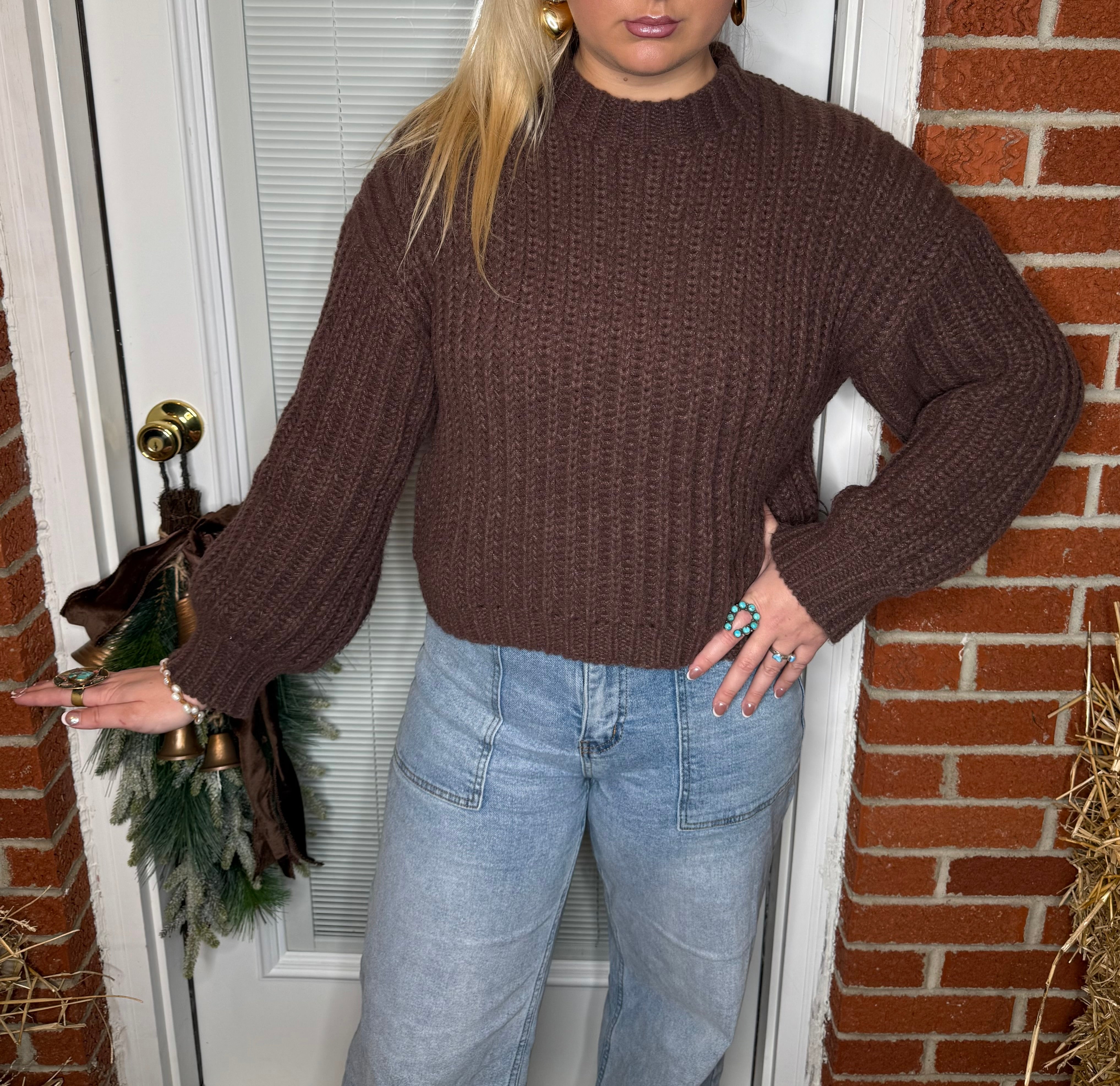 Cozy Chocolate Wide Sleeve Rib Knit Sweater