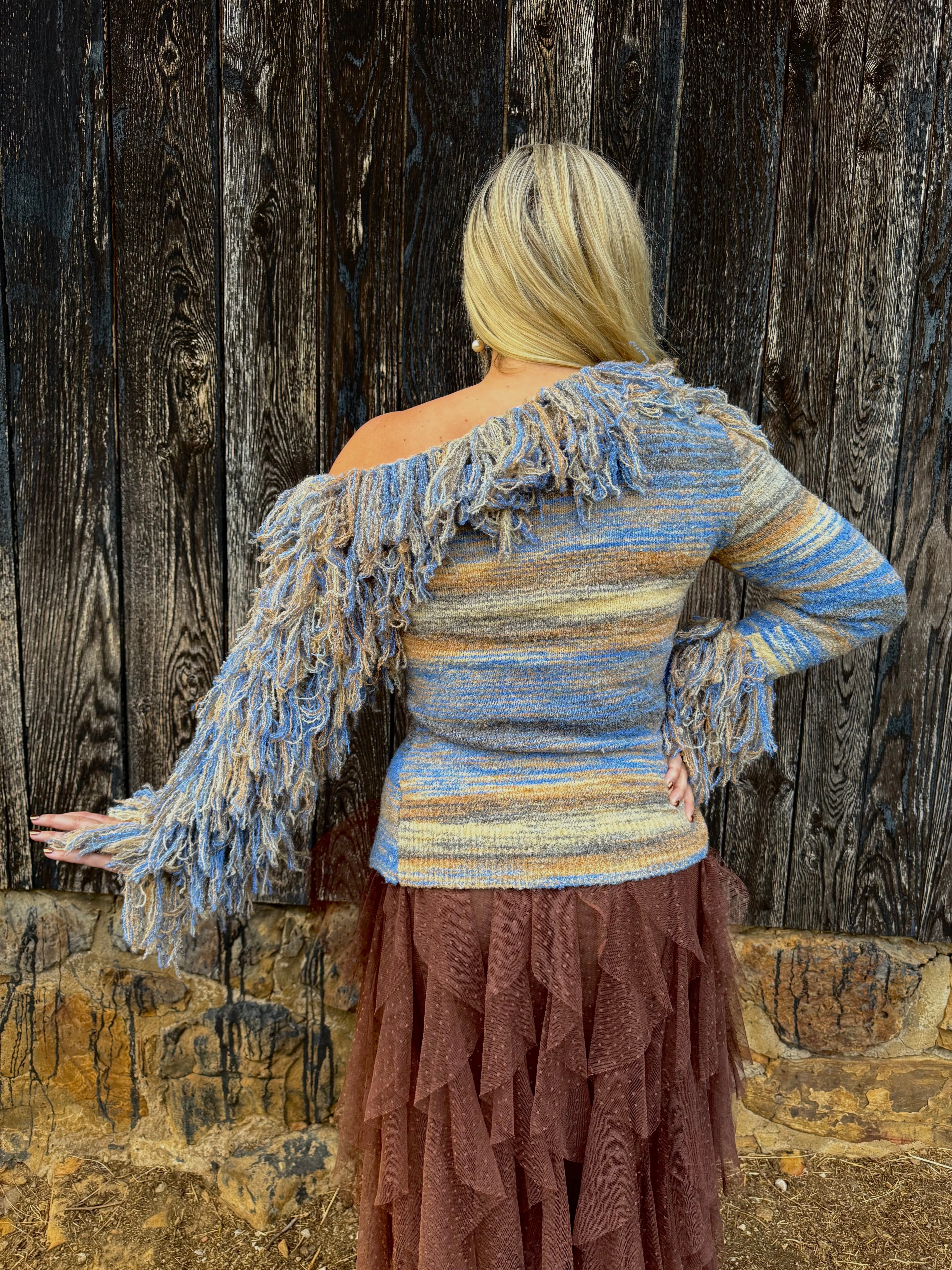 Fringe Horizon Off Shoulder Sweater