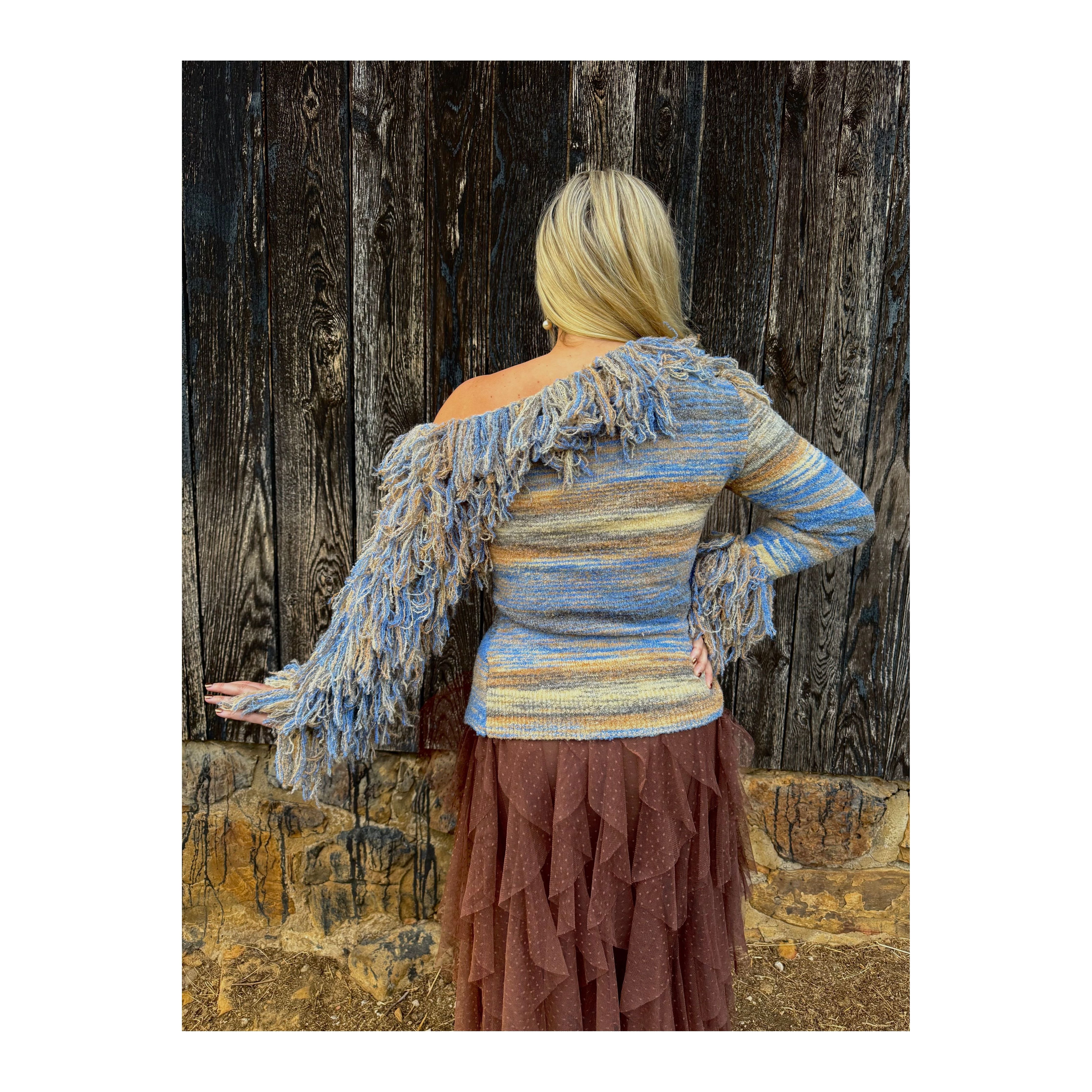 Fringe Horizon Off Shoulder Sweater