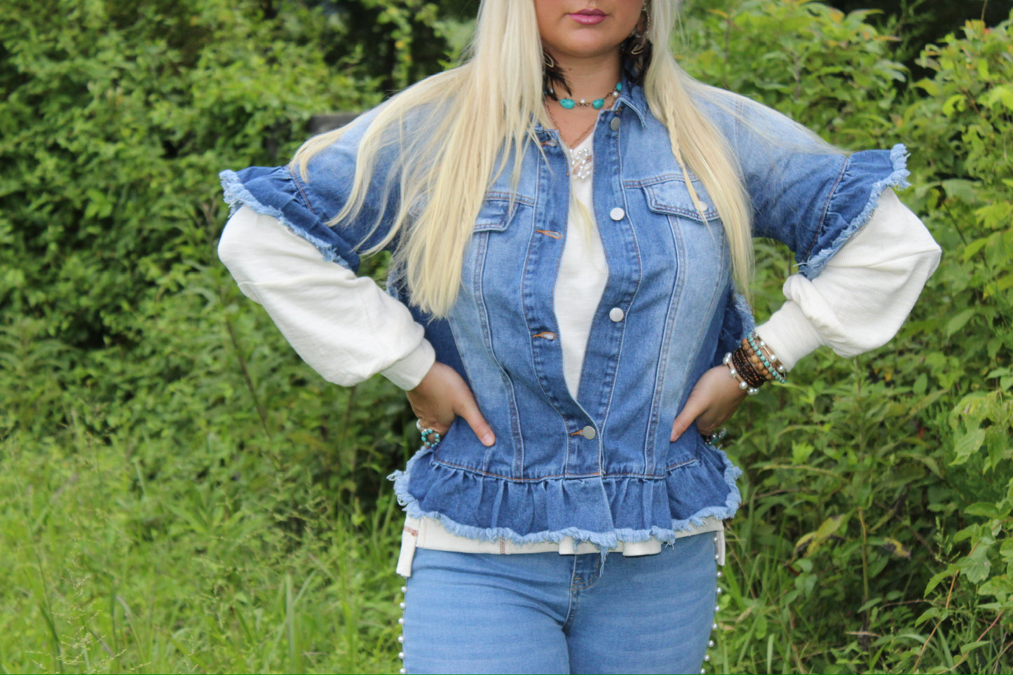 Ruffled Short Sleeve Denim Jacket