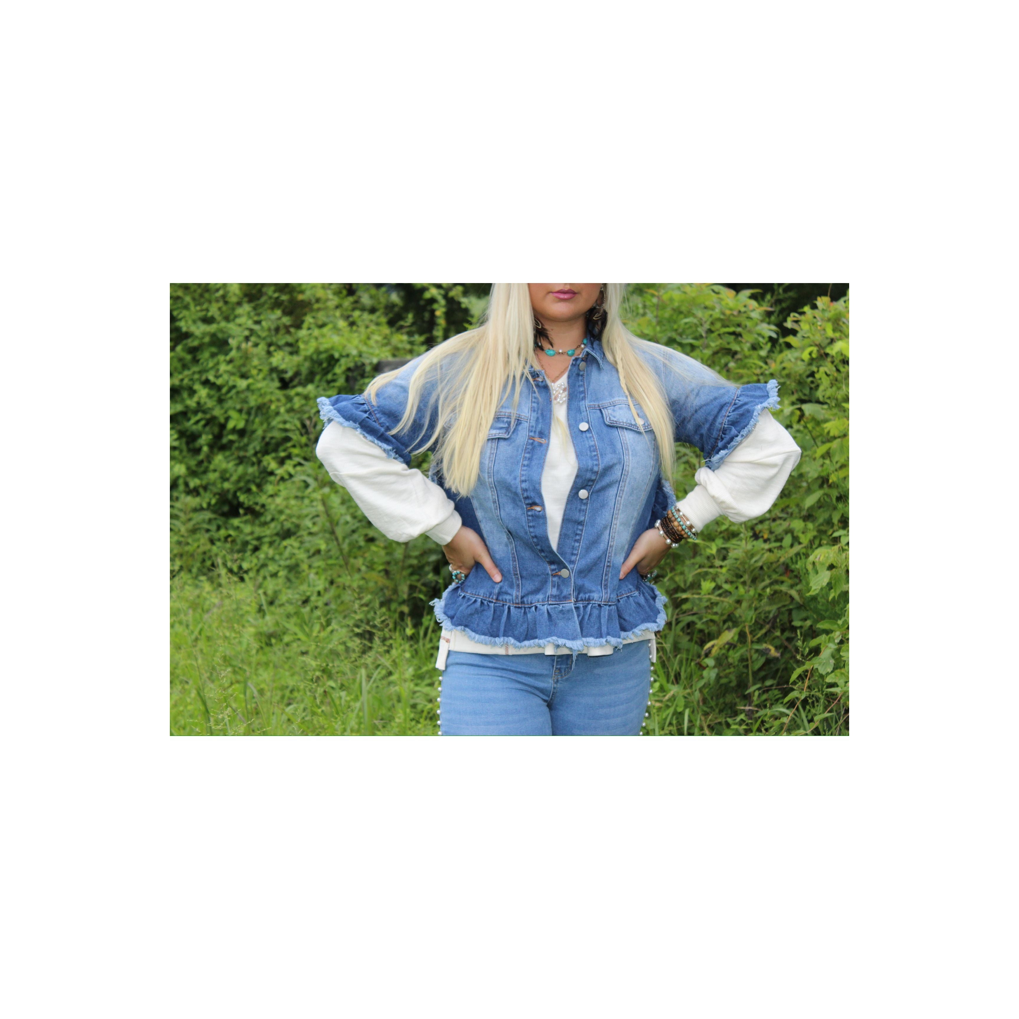 Ruffled Short Sleeve Denim Jacket