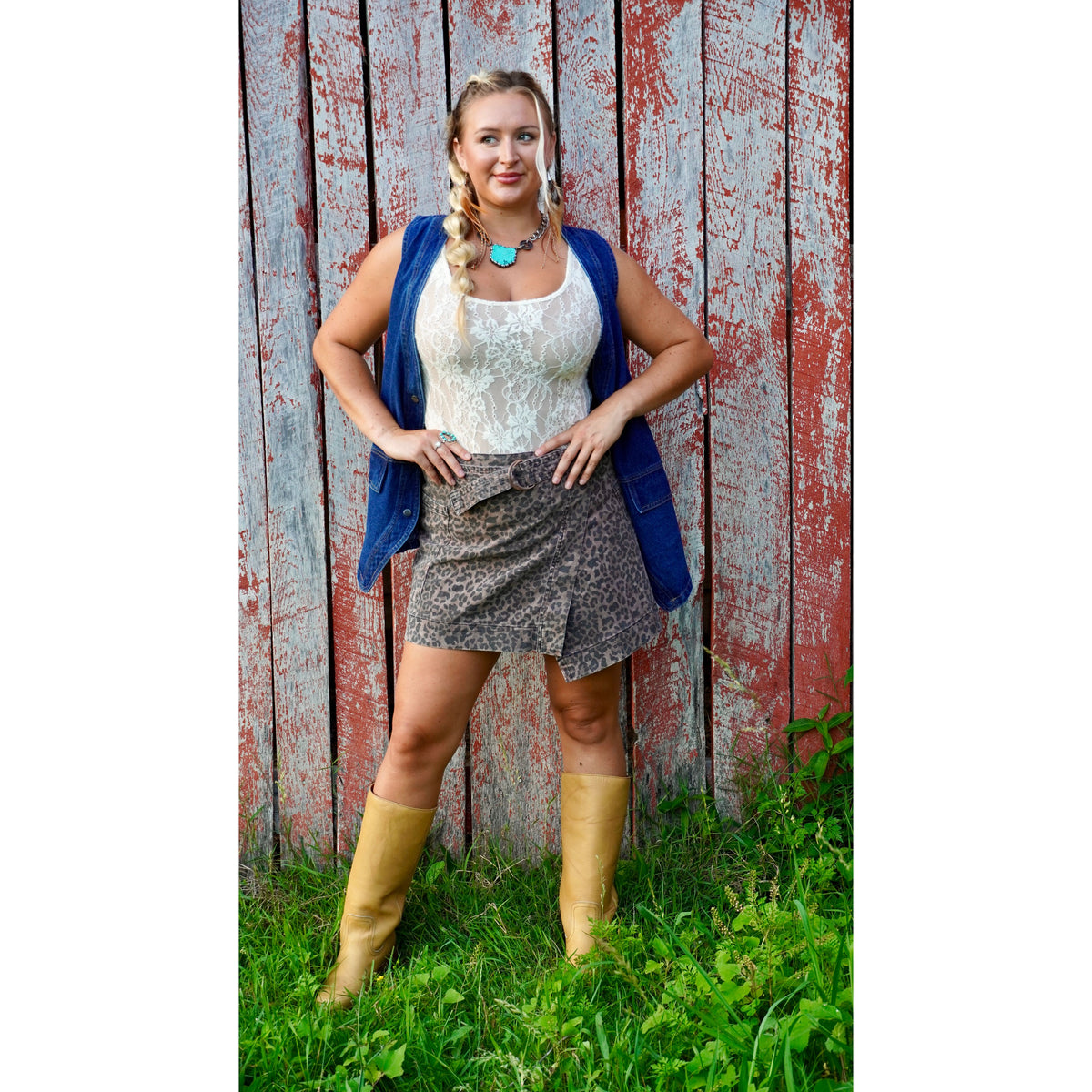 Leopard Belted Overlap Skirt