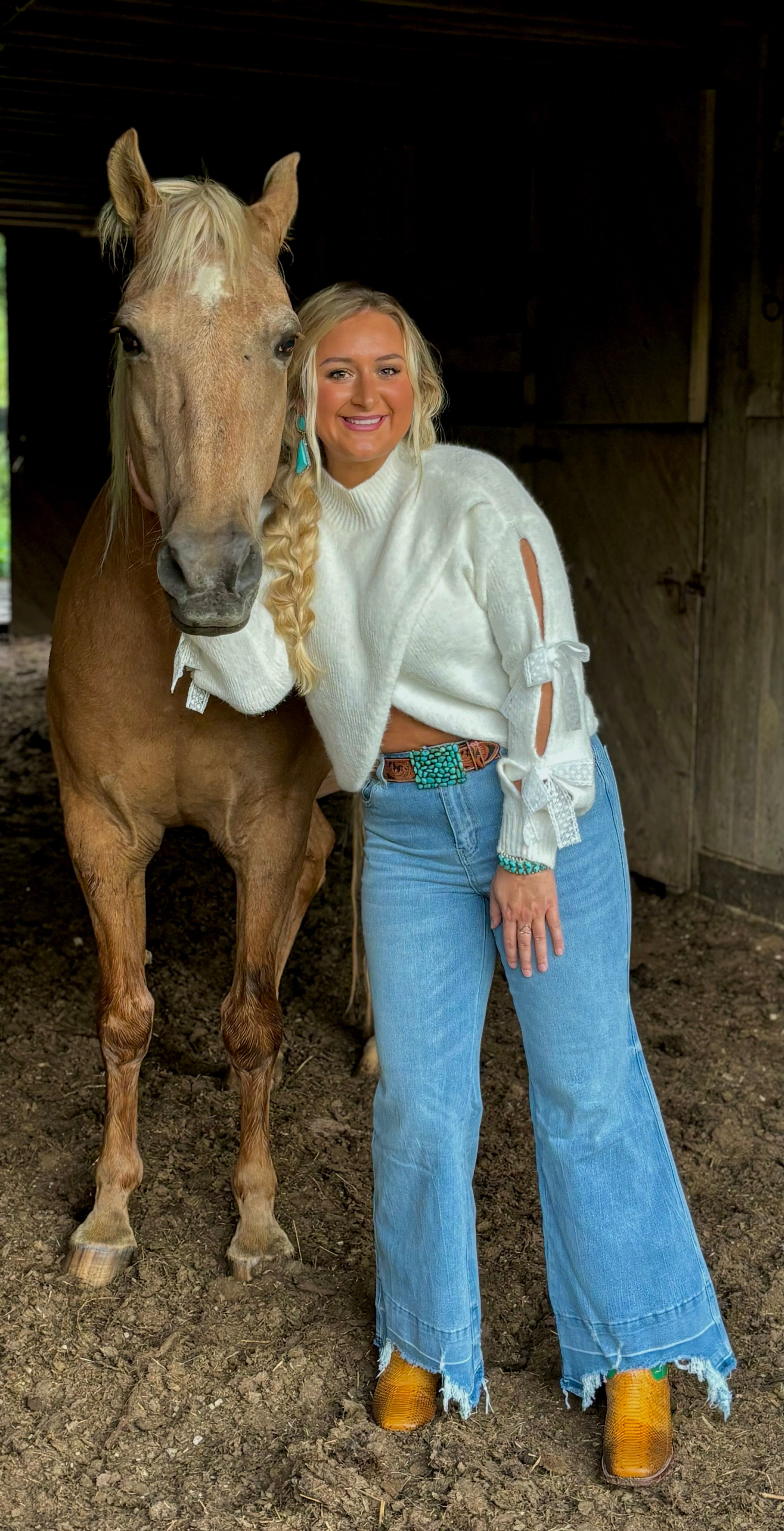 White Lace Bow Sweater