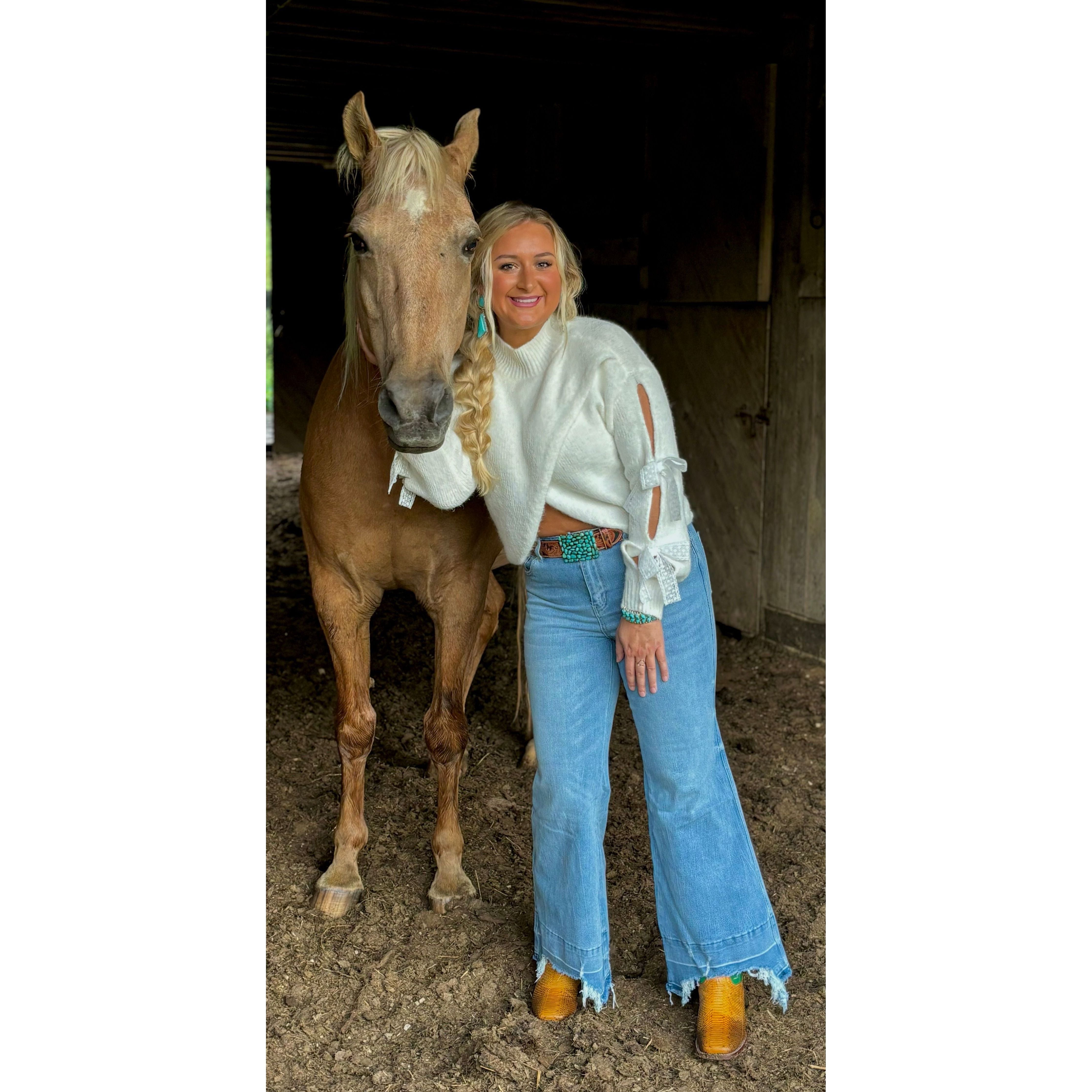 White Lace Bow Sweater