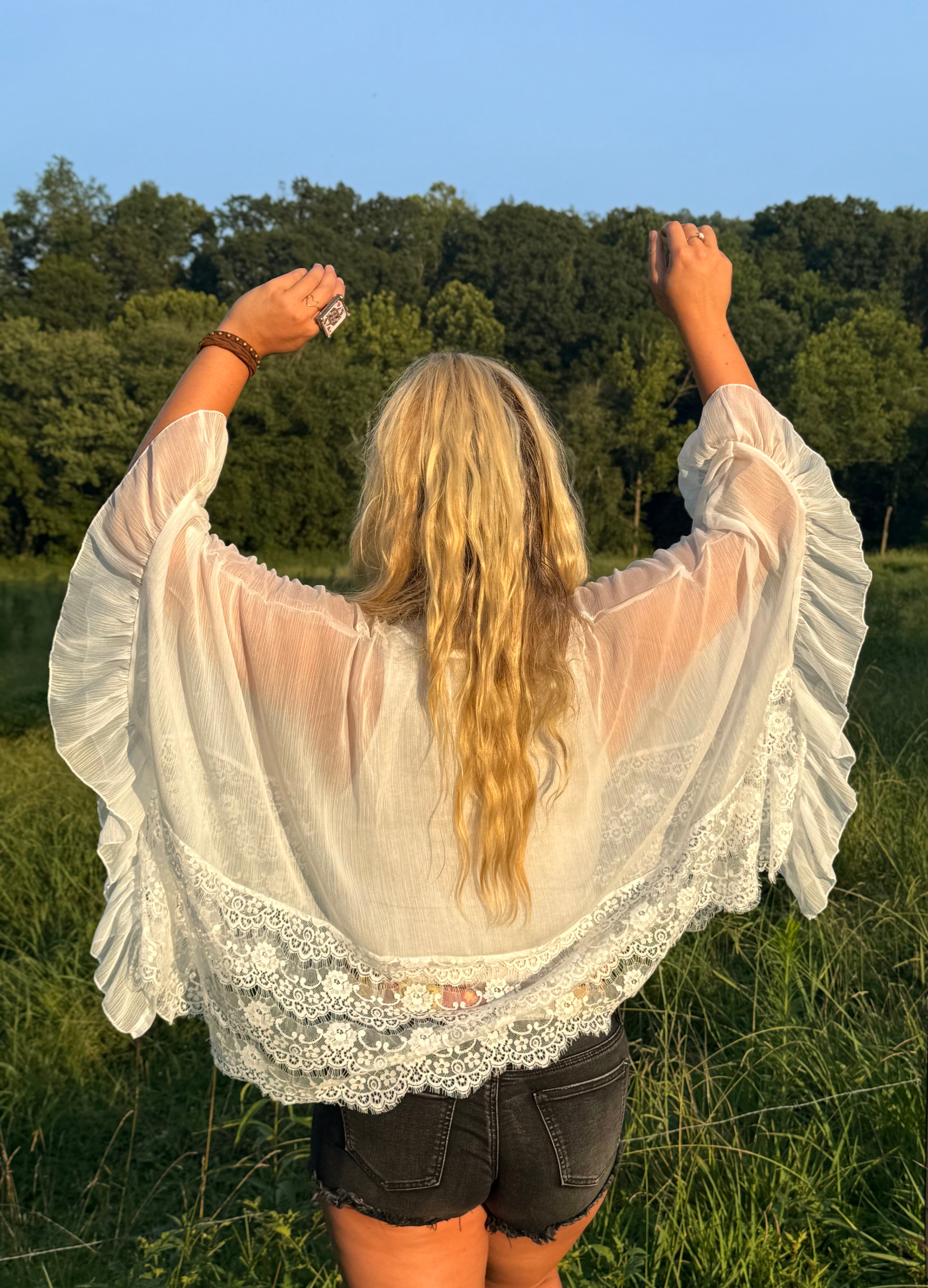 We Are Young White Ruffle Top