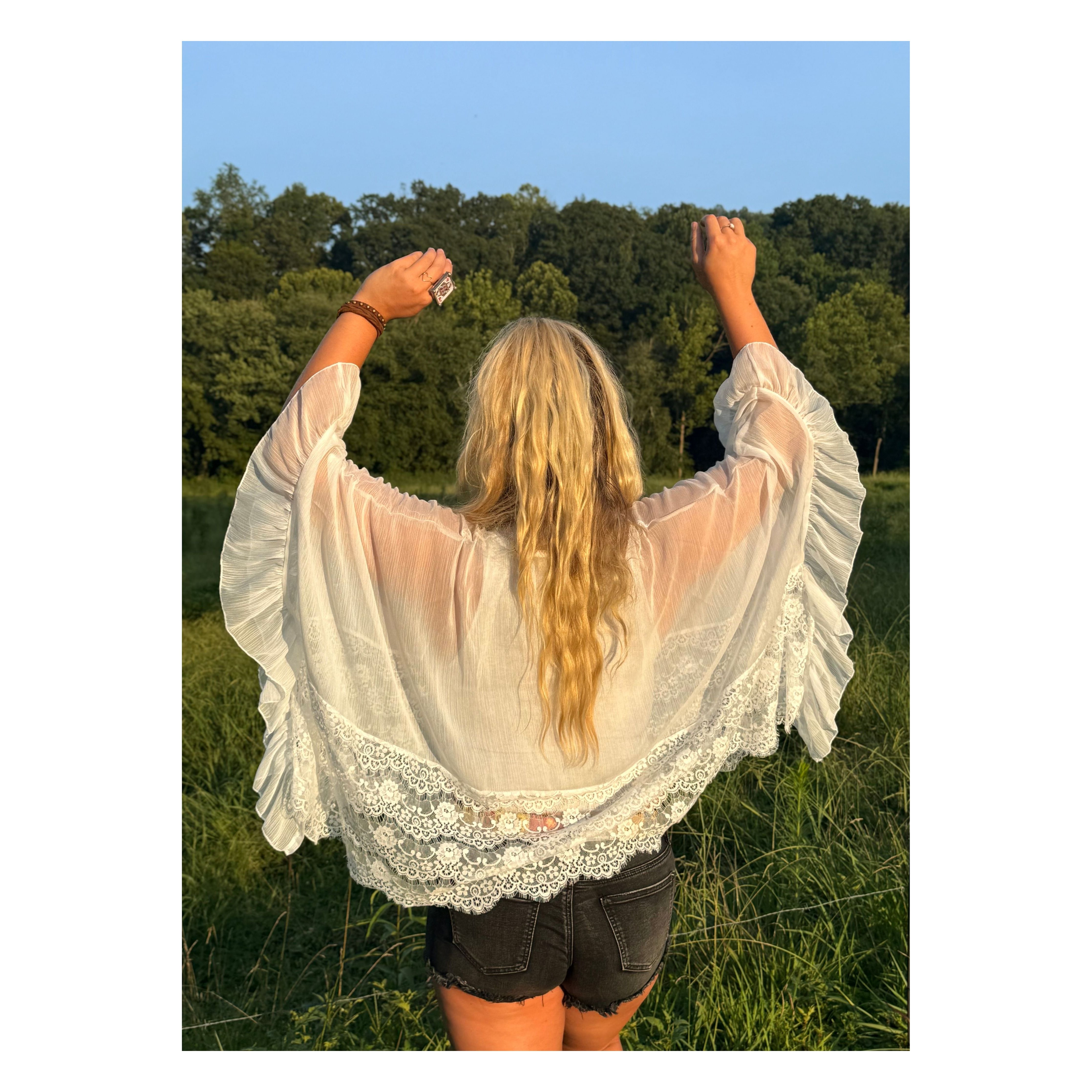 We Are Young White Lace Ruffle Top