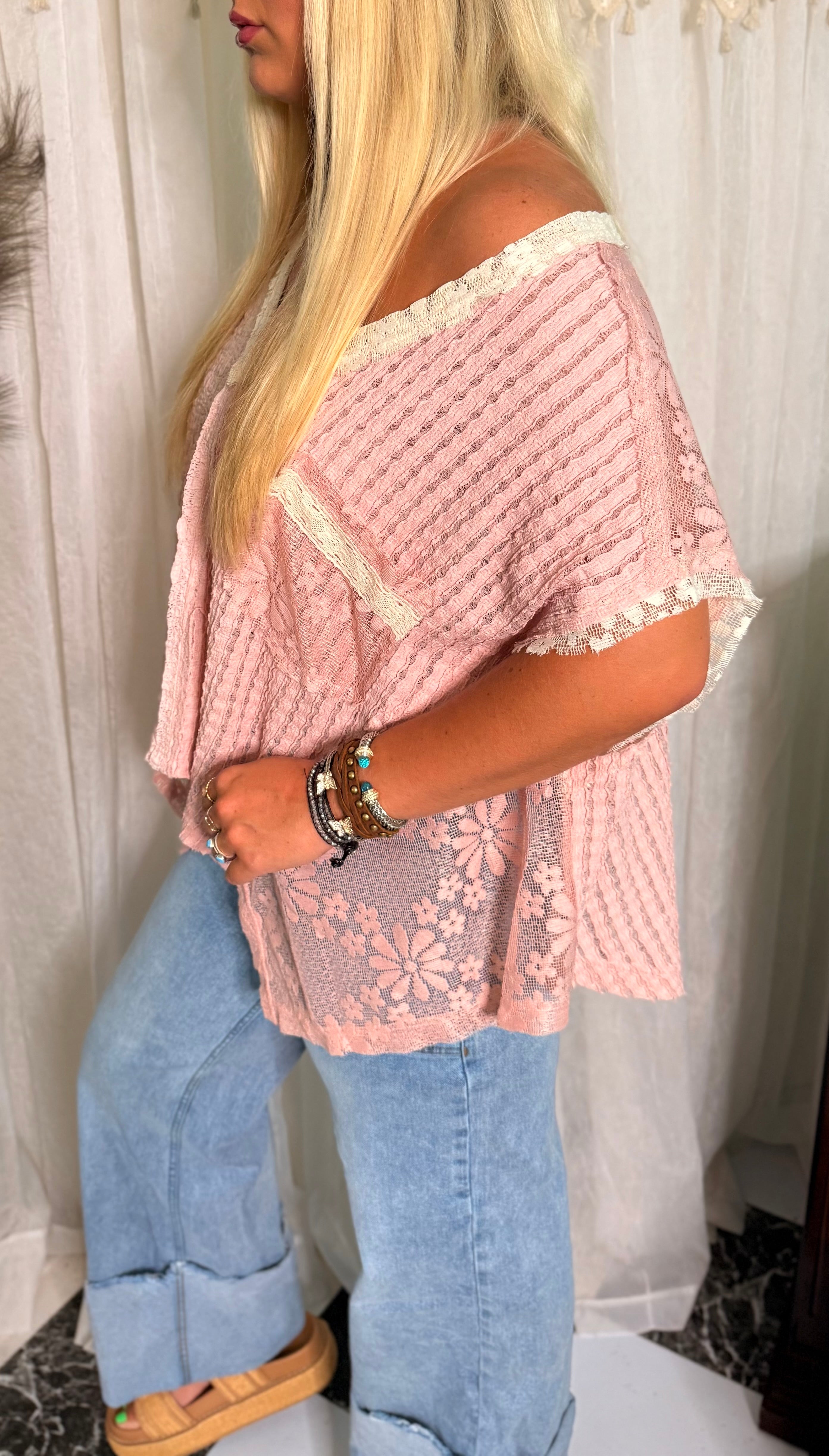POL: All For Boho Pink Lace Top