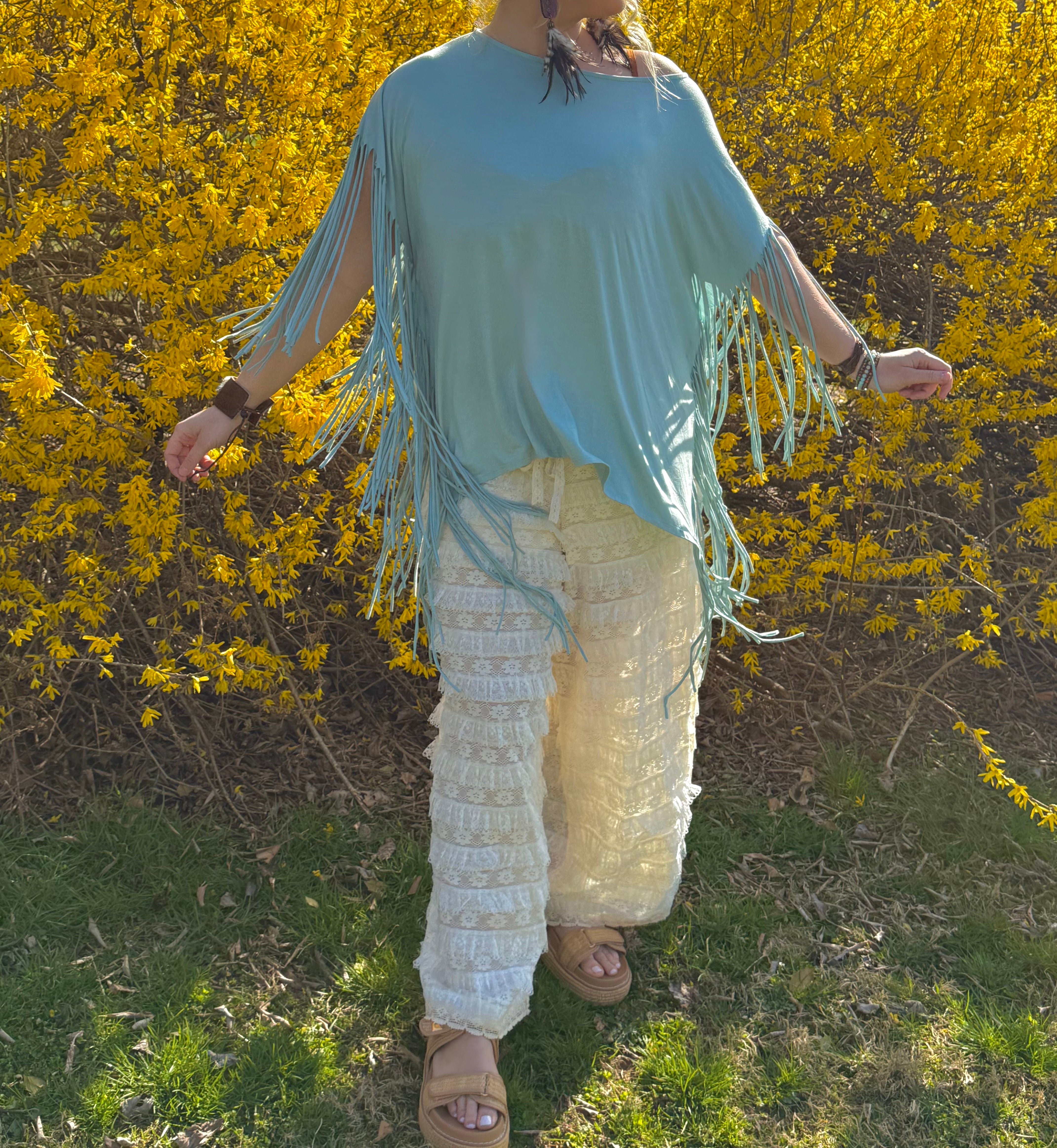 Showstopper Fringe Top Seafoam