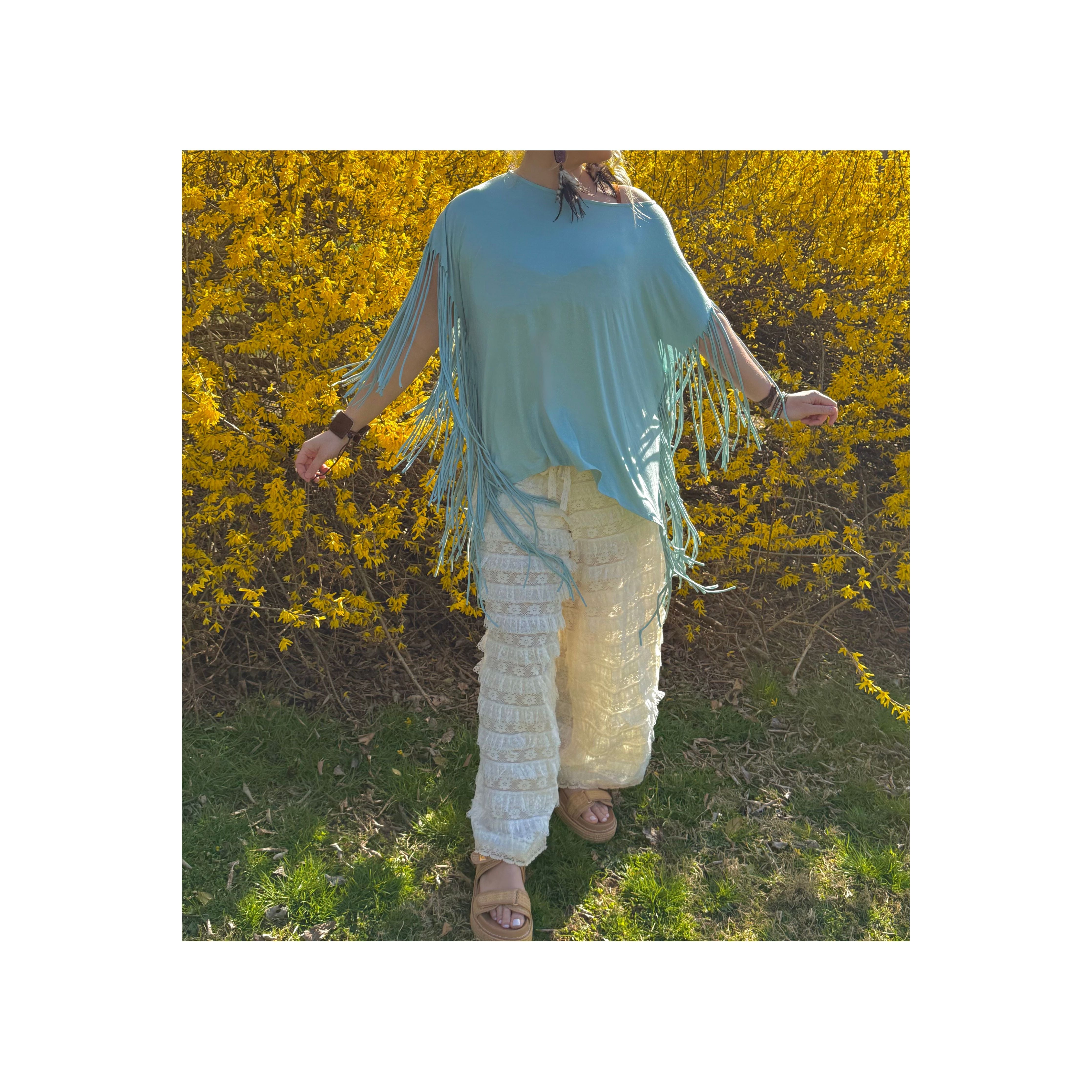 Showstopper Fringe Top Seafoam