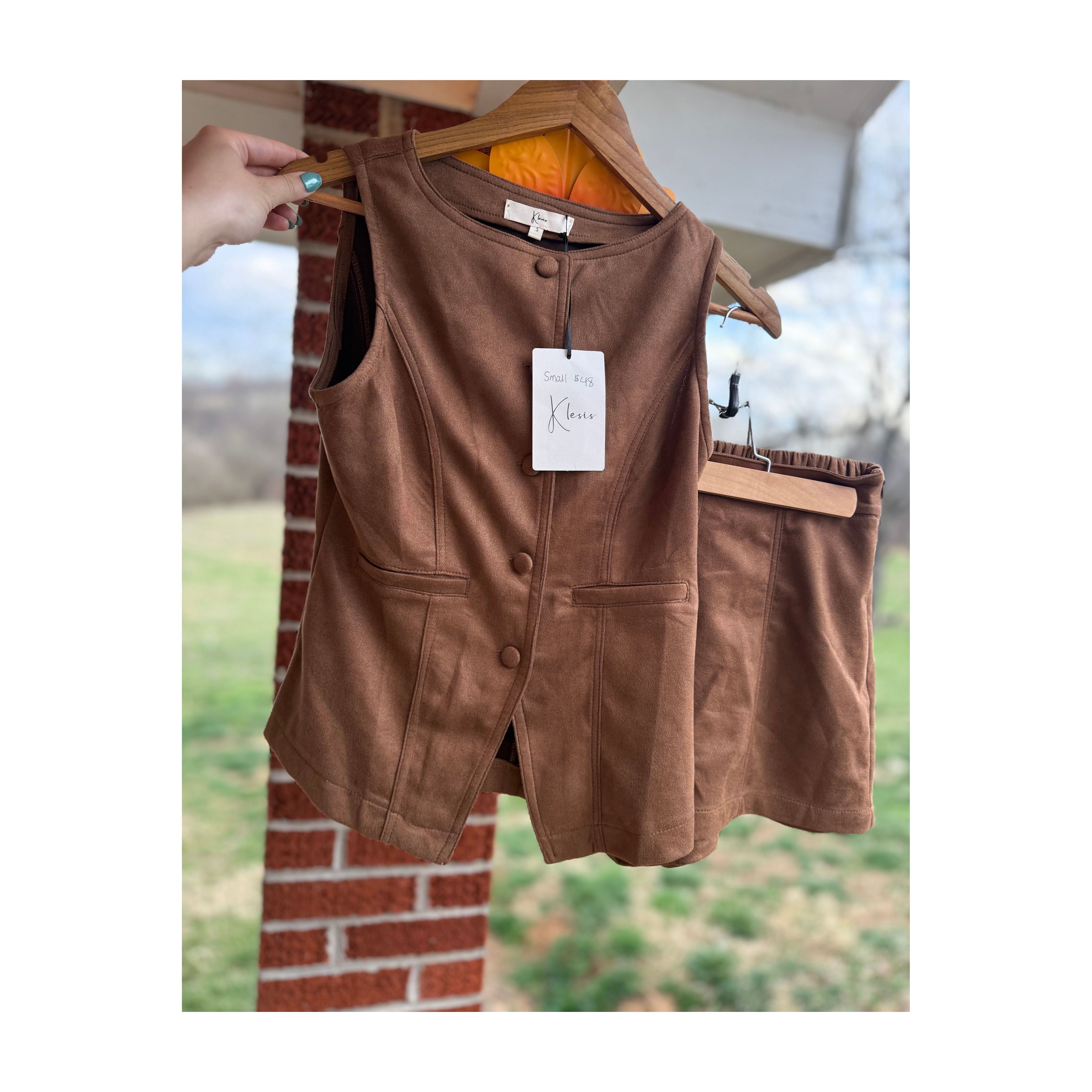 Suede Tan Vest and Shorts Set