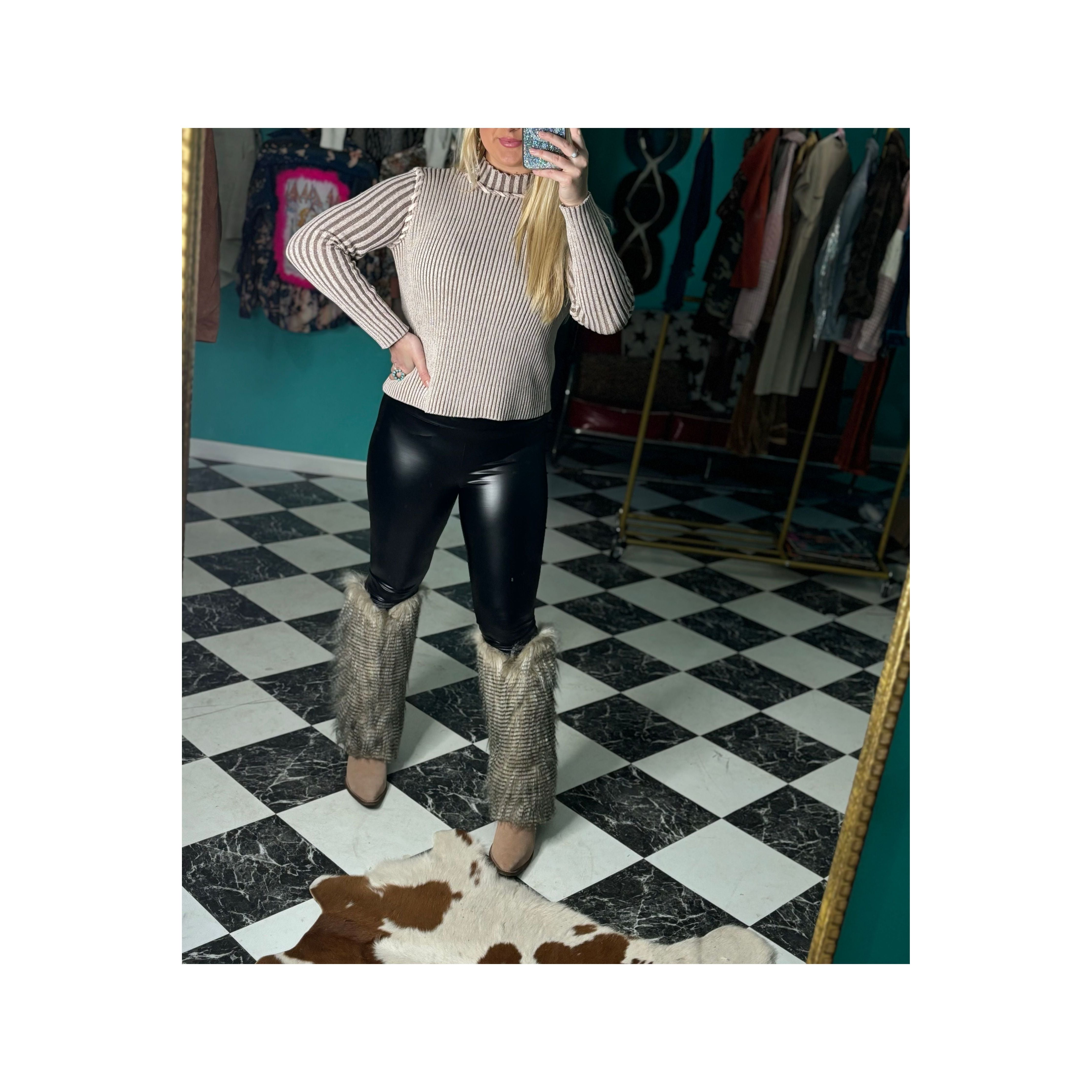 Gray Ribbed Turtleneck Sweater