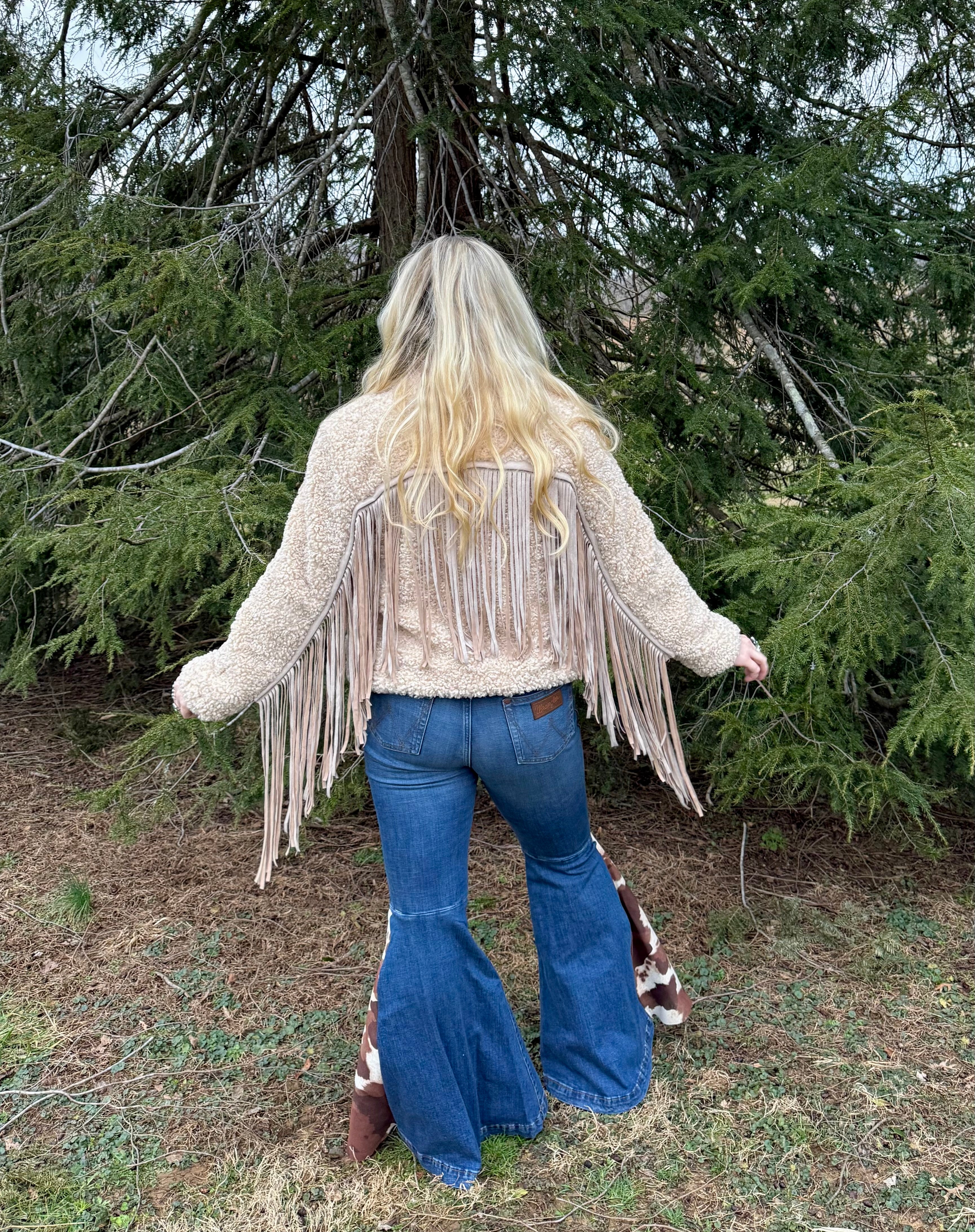 Reversible Sherpa Cream Fringe Coat
