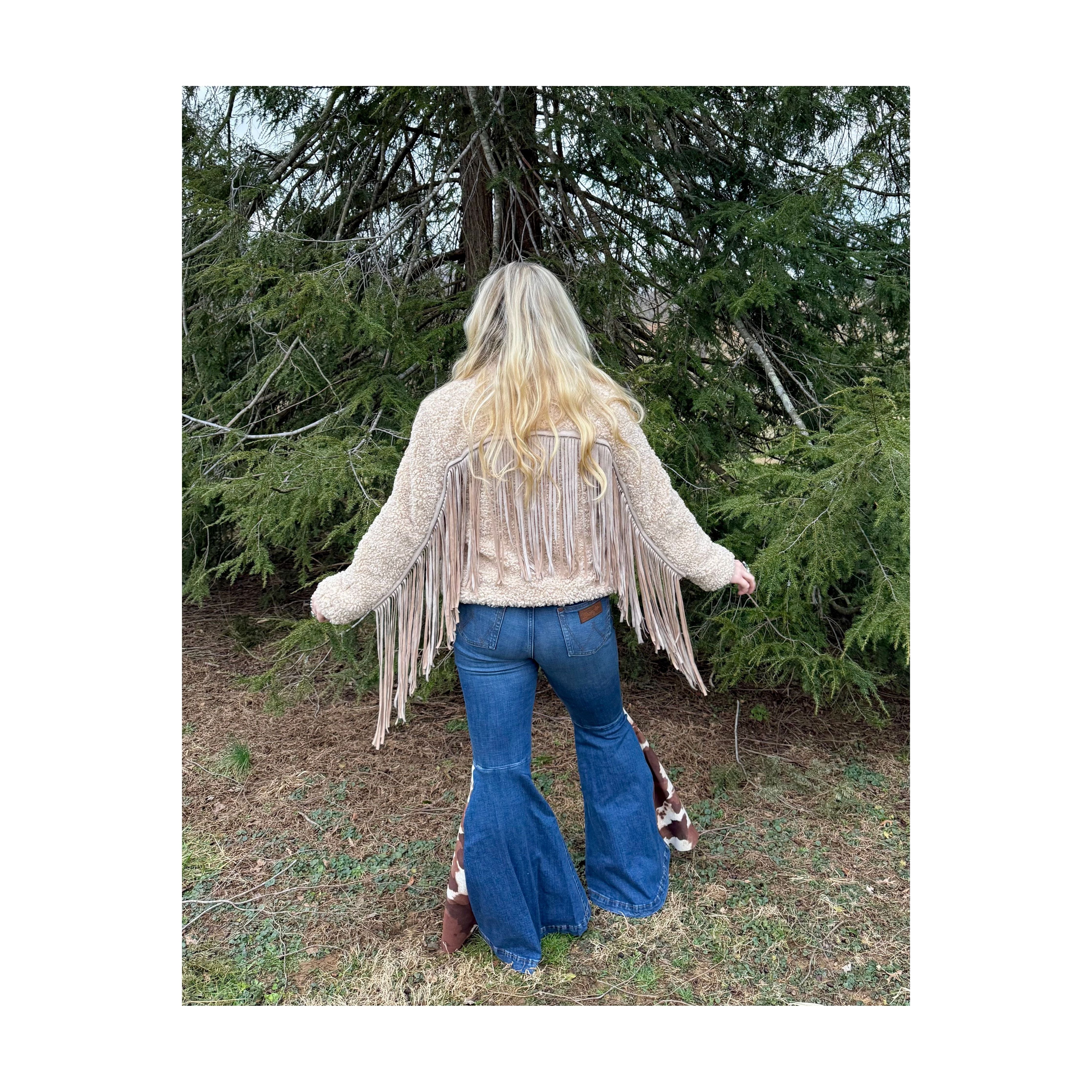 Reversible Sherpa Cream Fringe Coat