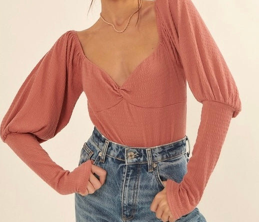Twist Long Sleeve Smock Bodysuit