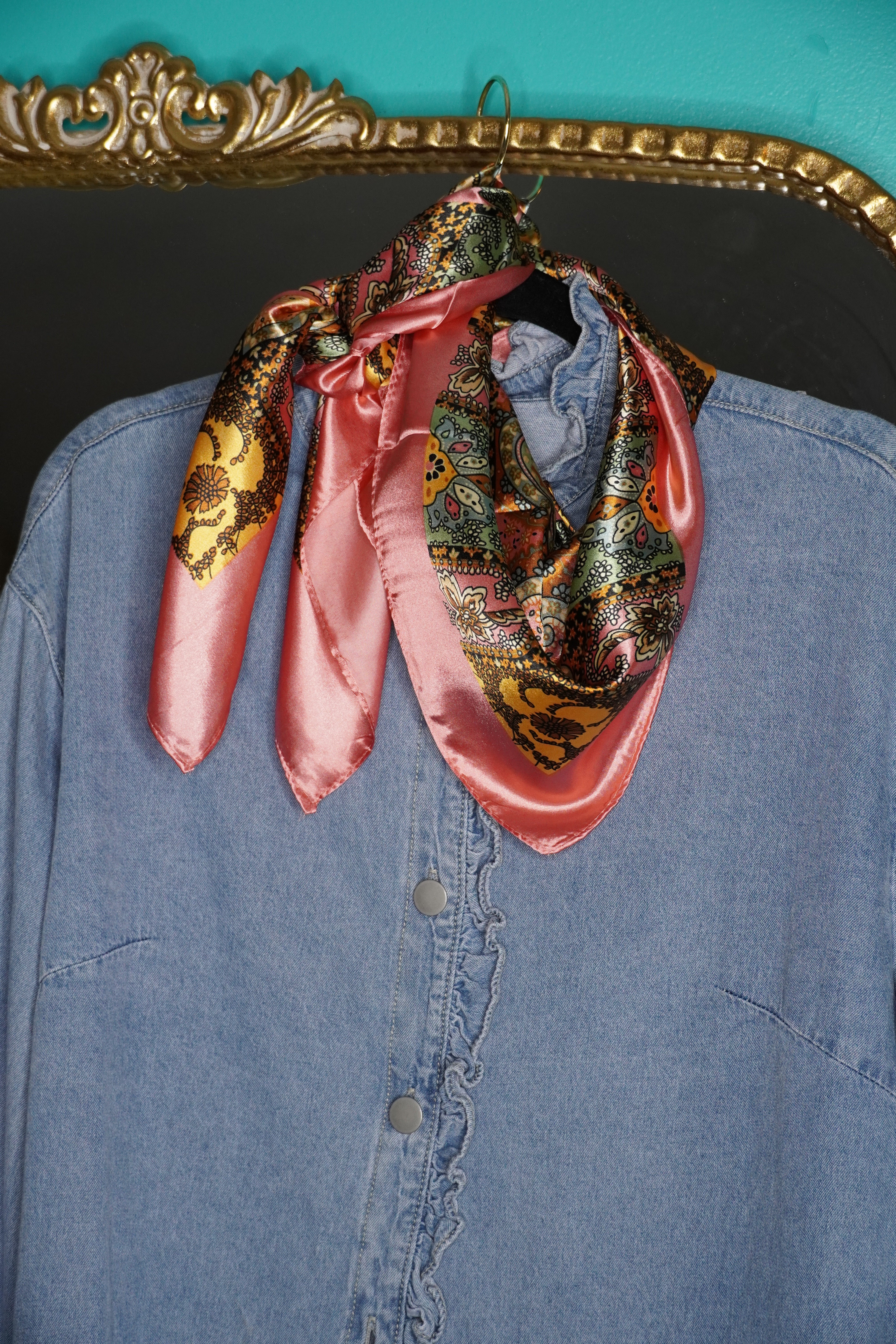 Pink Paisley Printed Satin Scarf