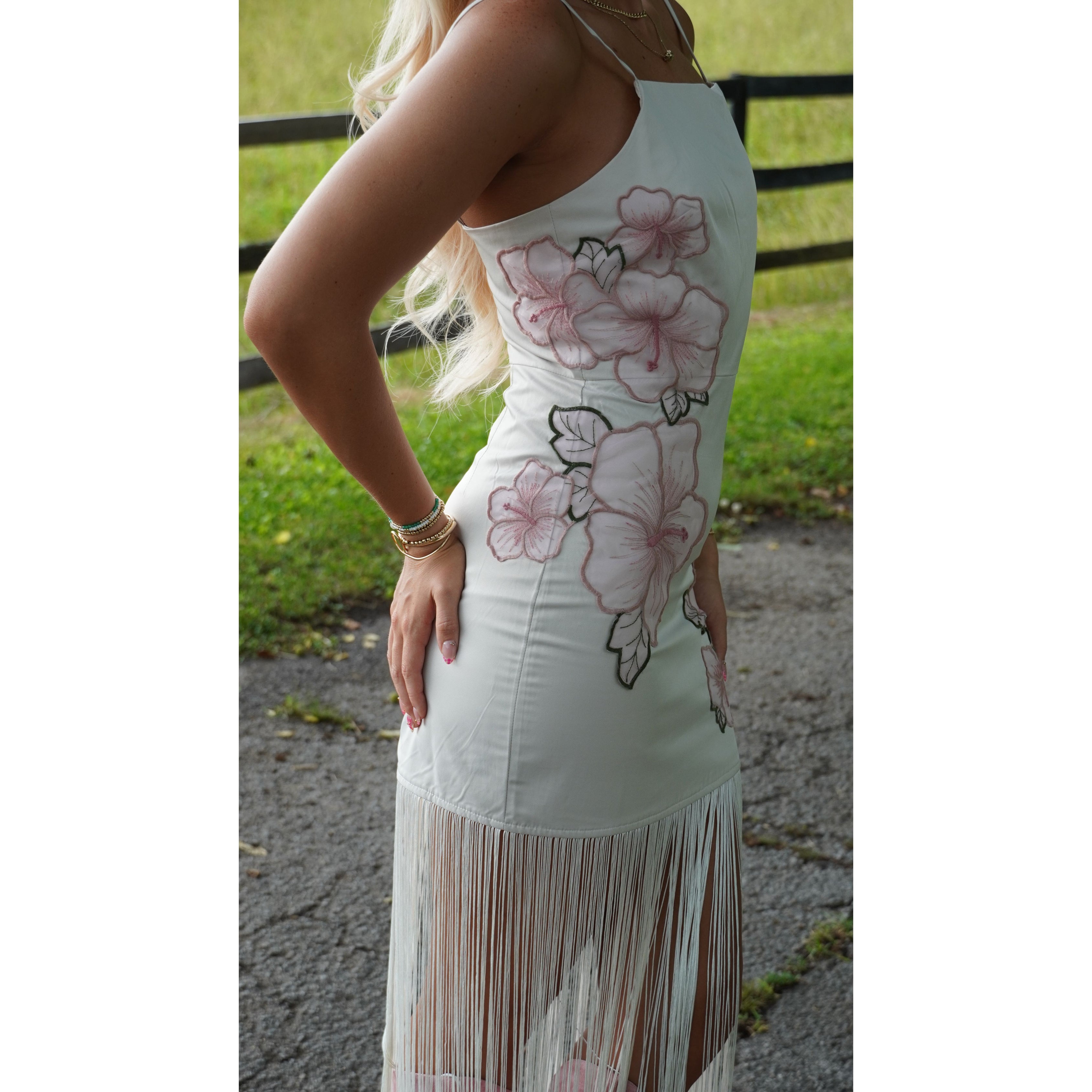 White Floral Fringe Maxi Dress