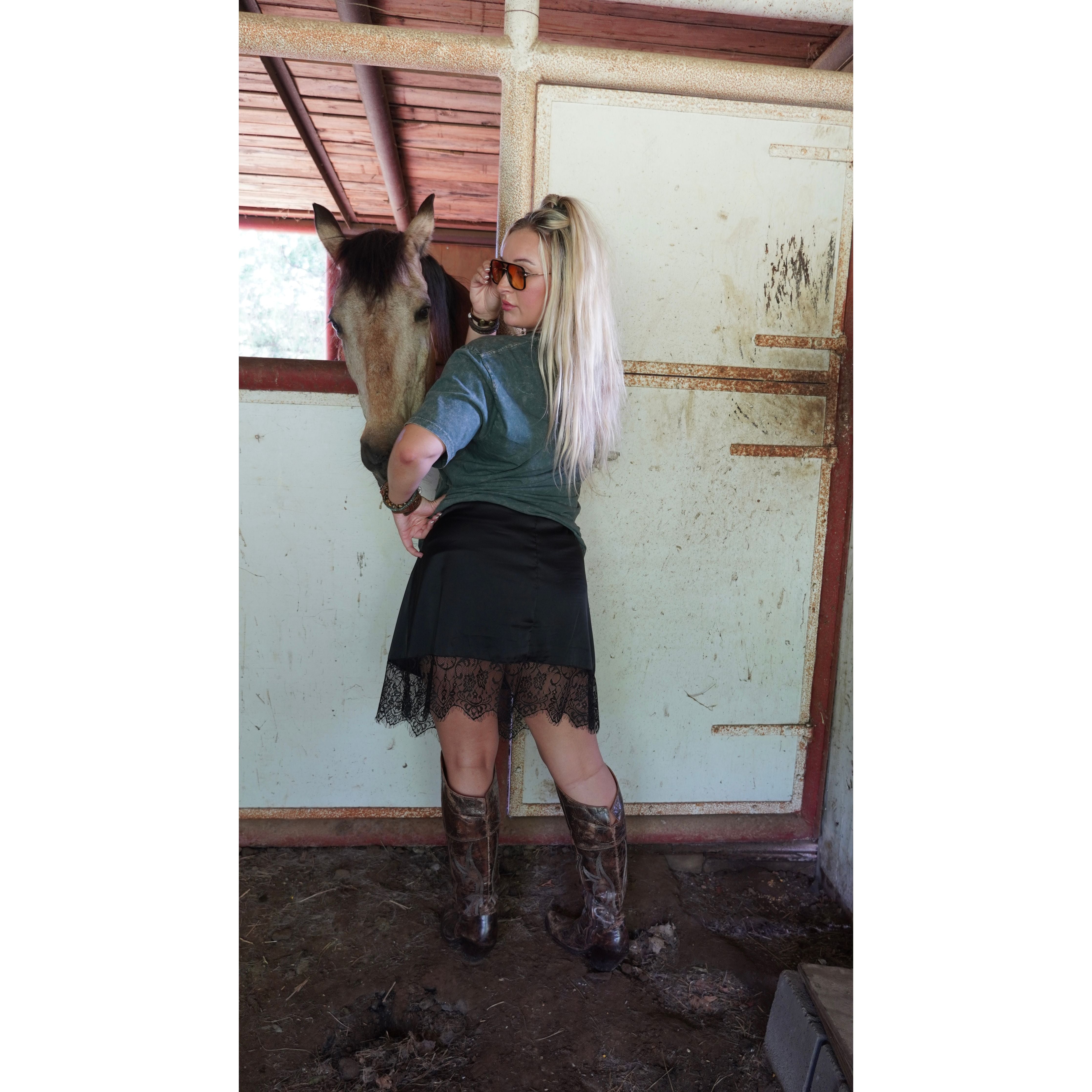 Black Lace Slip Skirt