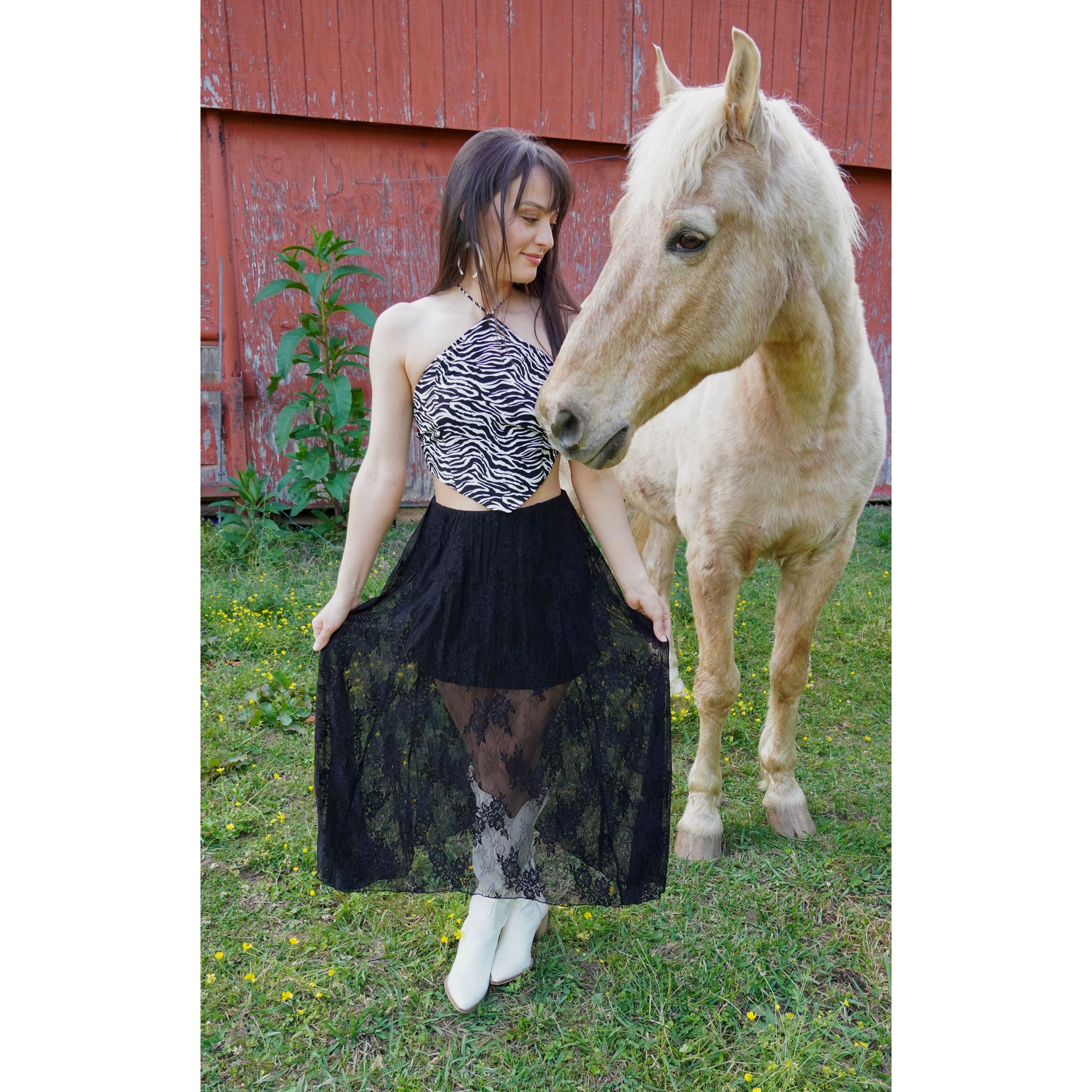 Black Lace High Low Skirt