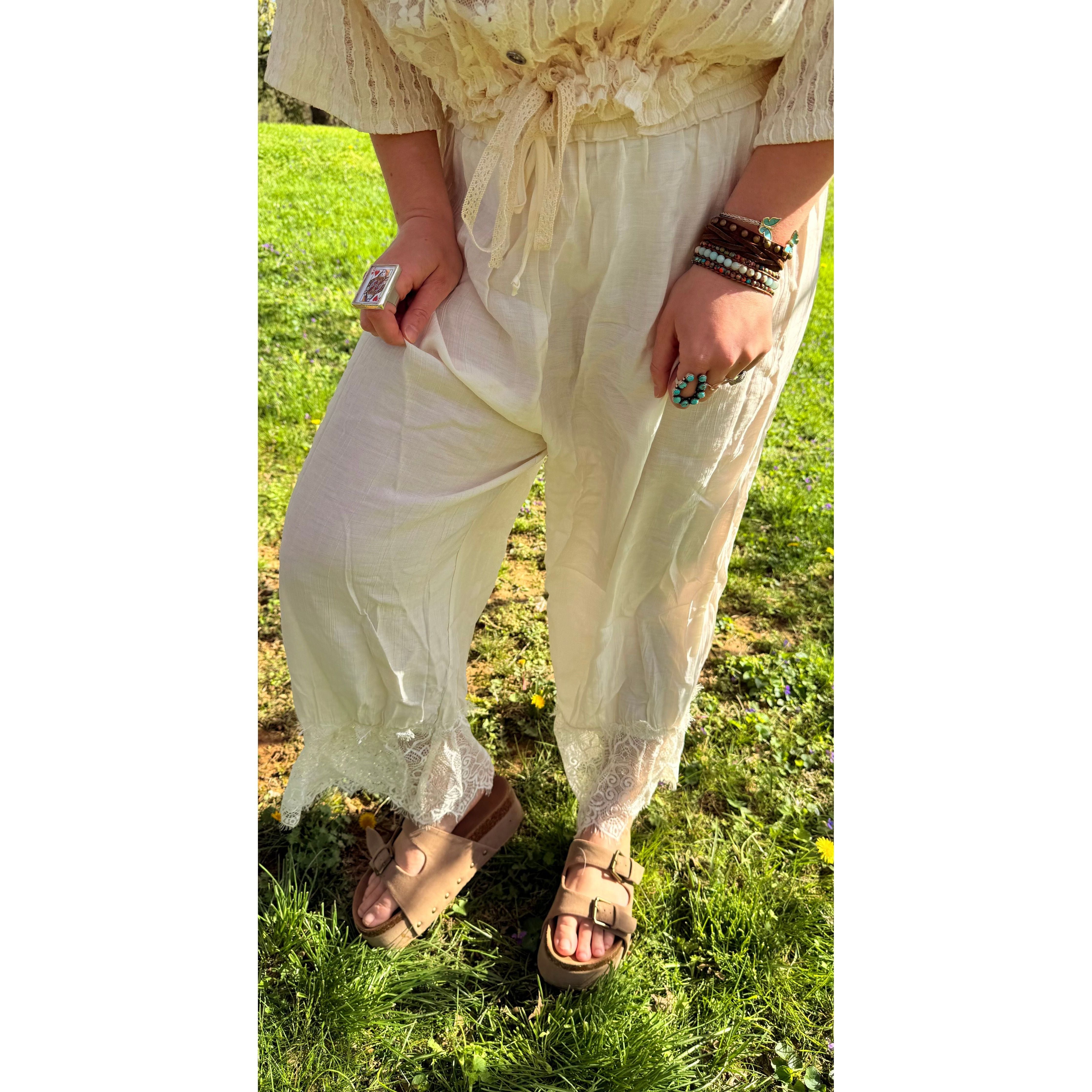 Spring Boho White Lace Pant
