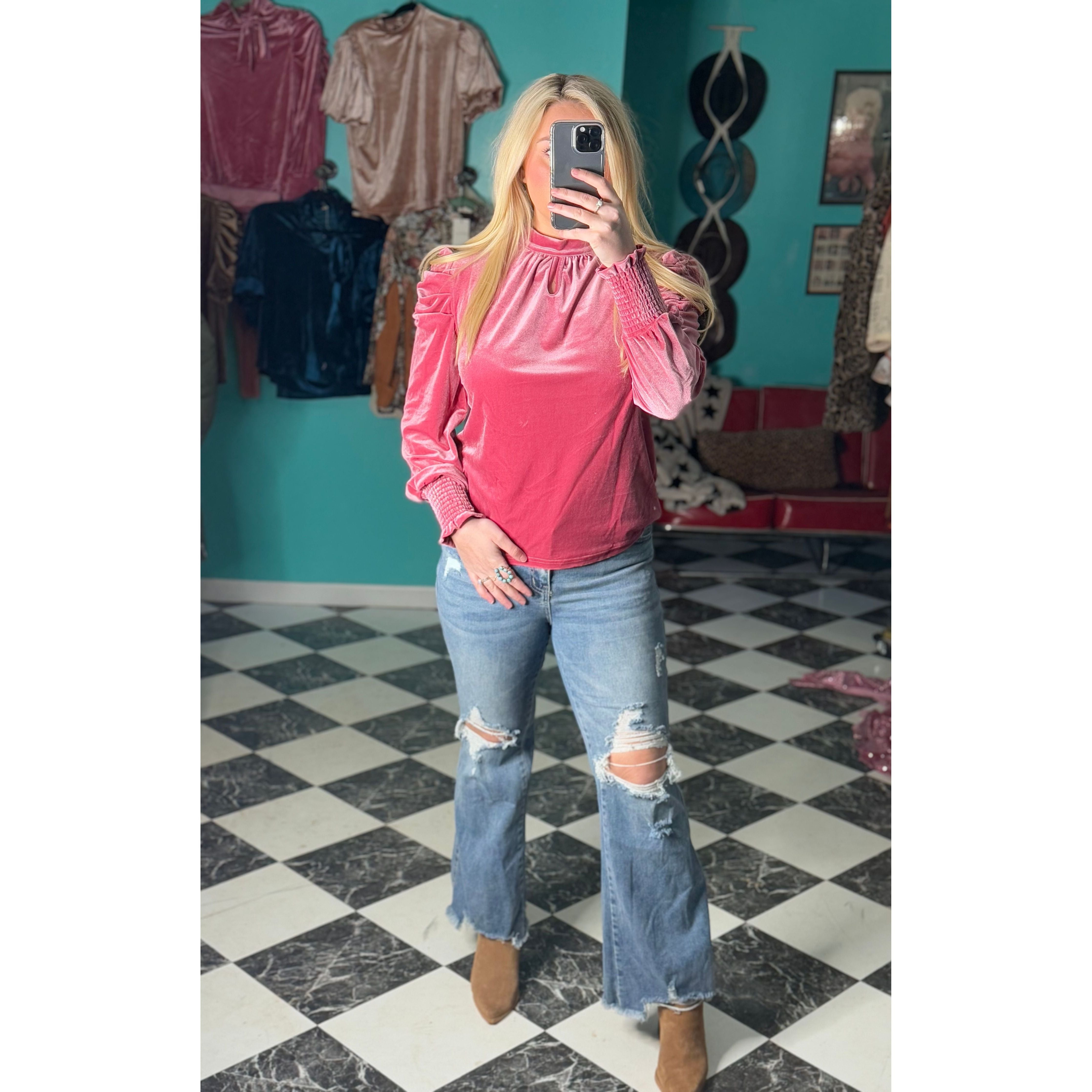 Pink Velvet Bow Top