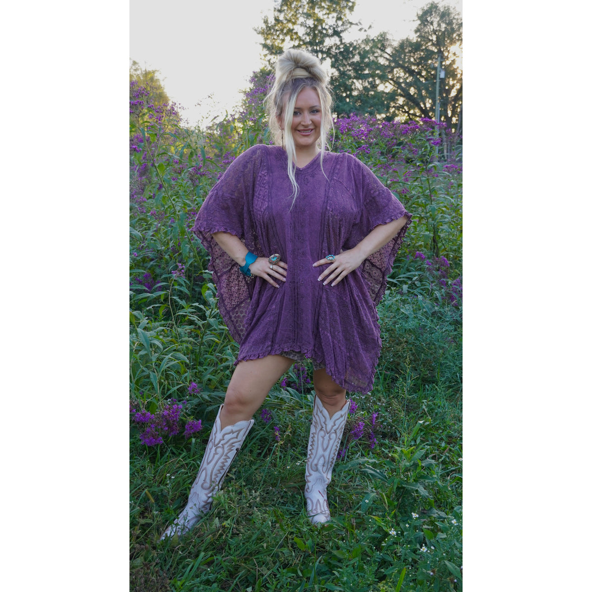 Boho Lace V-Neck Asymmetrical Kaftan Top